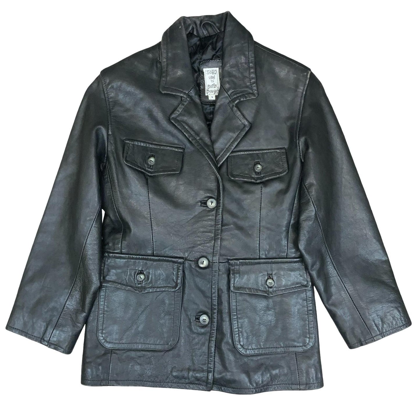 VTG RETRO BOMB BOOGIE SOHO SIDE BLACK QUILT LINED ROCKER LEATHER JACKET UK10/12