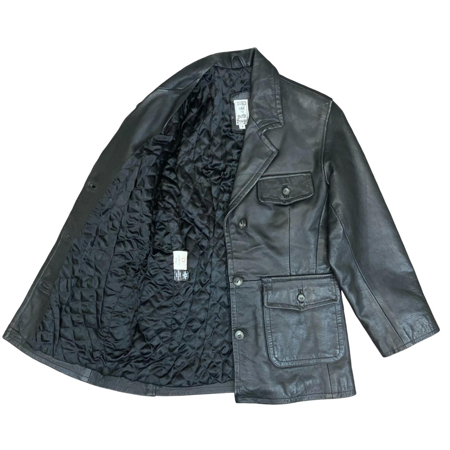 VTG RETRO BOMB BOOGIE SOHO SIDE BLACK QUILT LINED ROCKER LEATHER JACKET UK10/12