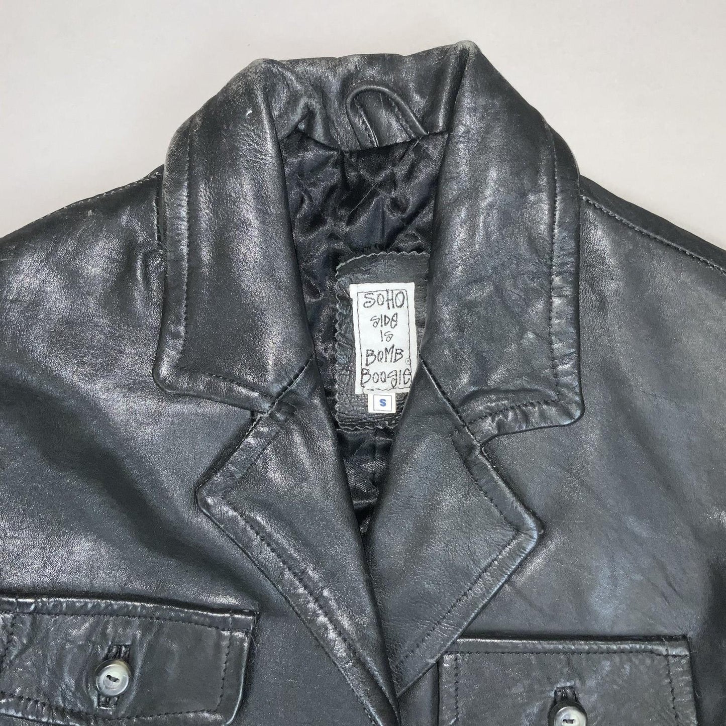 VTG RETRO BOMB BOOGIE SOHO SIDE BLACK QUILT LINED ROCKER LEATHER JACKET UK10/12