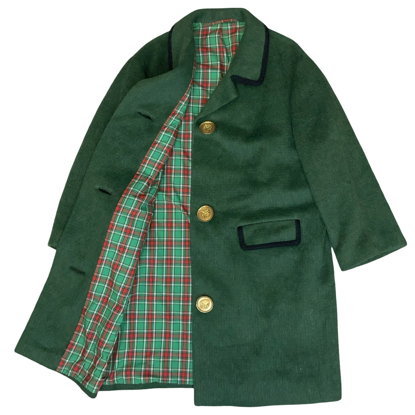 VTG 'HOCK MÜNCHEN' GREEN GERMAN STATEMENT GOLD BUTTON LONG WOOL COAT UK 20