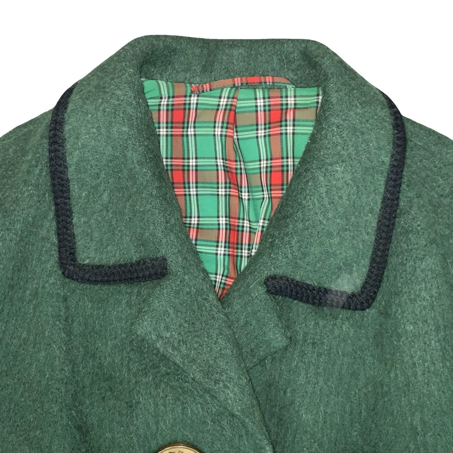 VTG 'HOCK MÜNCHEN' GREEN GERMAN STATEMENT GOLD BUTTON LONG WOOL COAT UK 20