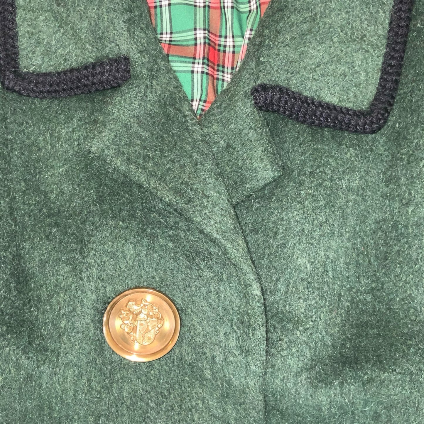 VTG 'HOCK MÜNCHEN' GREEN GERMAN STATEMENT GOLD BUTTON LONG WOOL COAT UK 20