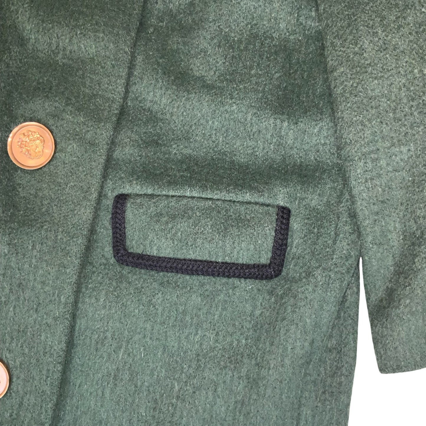 VTG 'HOCK MÜNCHEN' GREEN GERMAN STATEMENT GOLD BUTTON LONG WOOL COAT UK 20