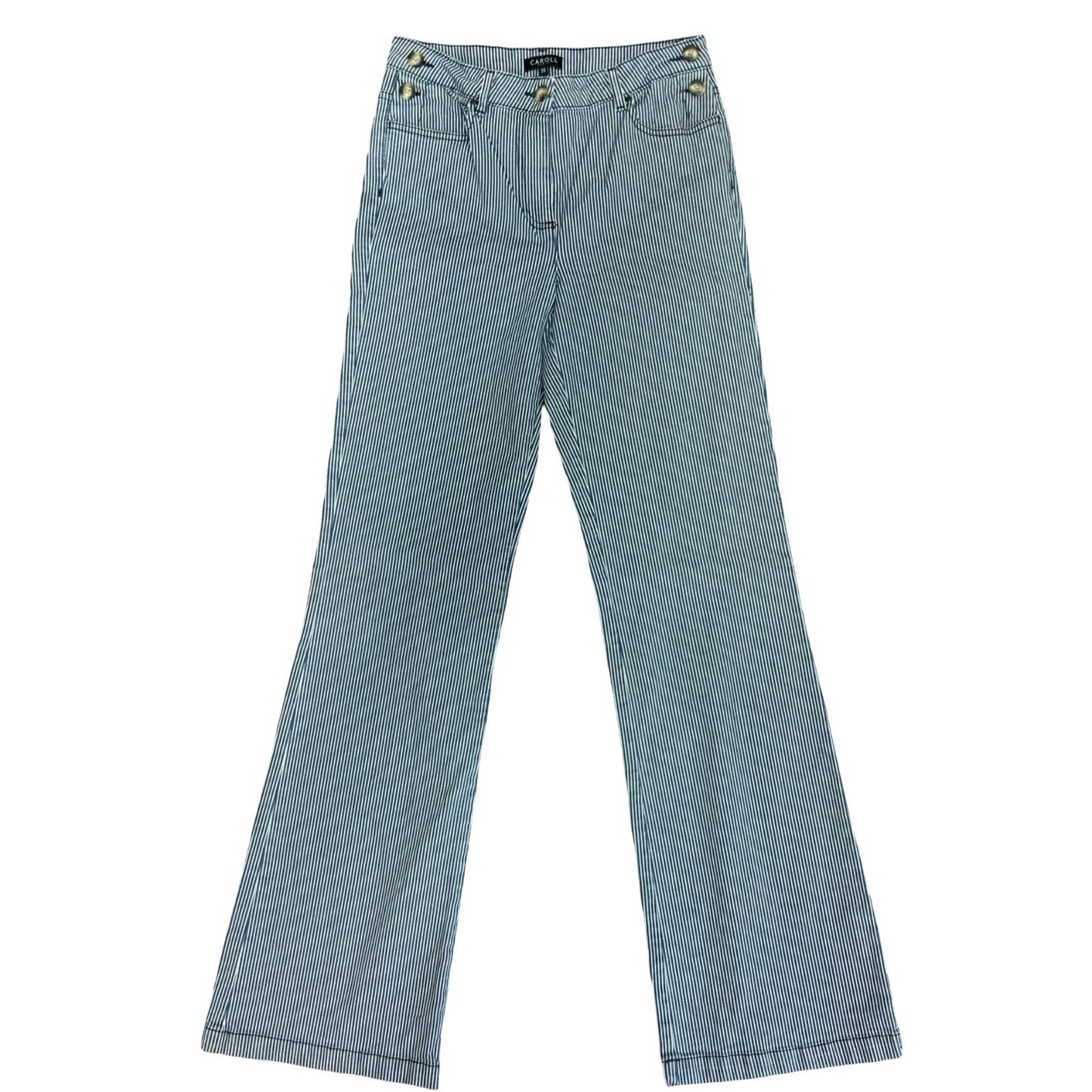 'CAROLL PARIS' STRIPED BLUE WHITE HIGH-WAIST WIDE-LEG DENIM JEANS M 12