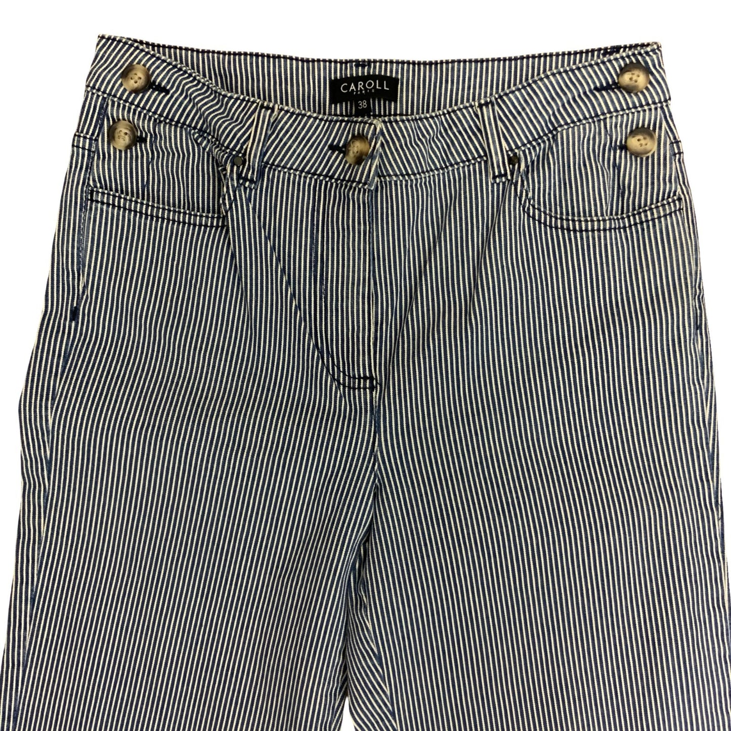 'CAROLL PARIS' STRIPED BLUE WHITE HIGH-WAIST WIDE-LEG DENIM JEANS M 12