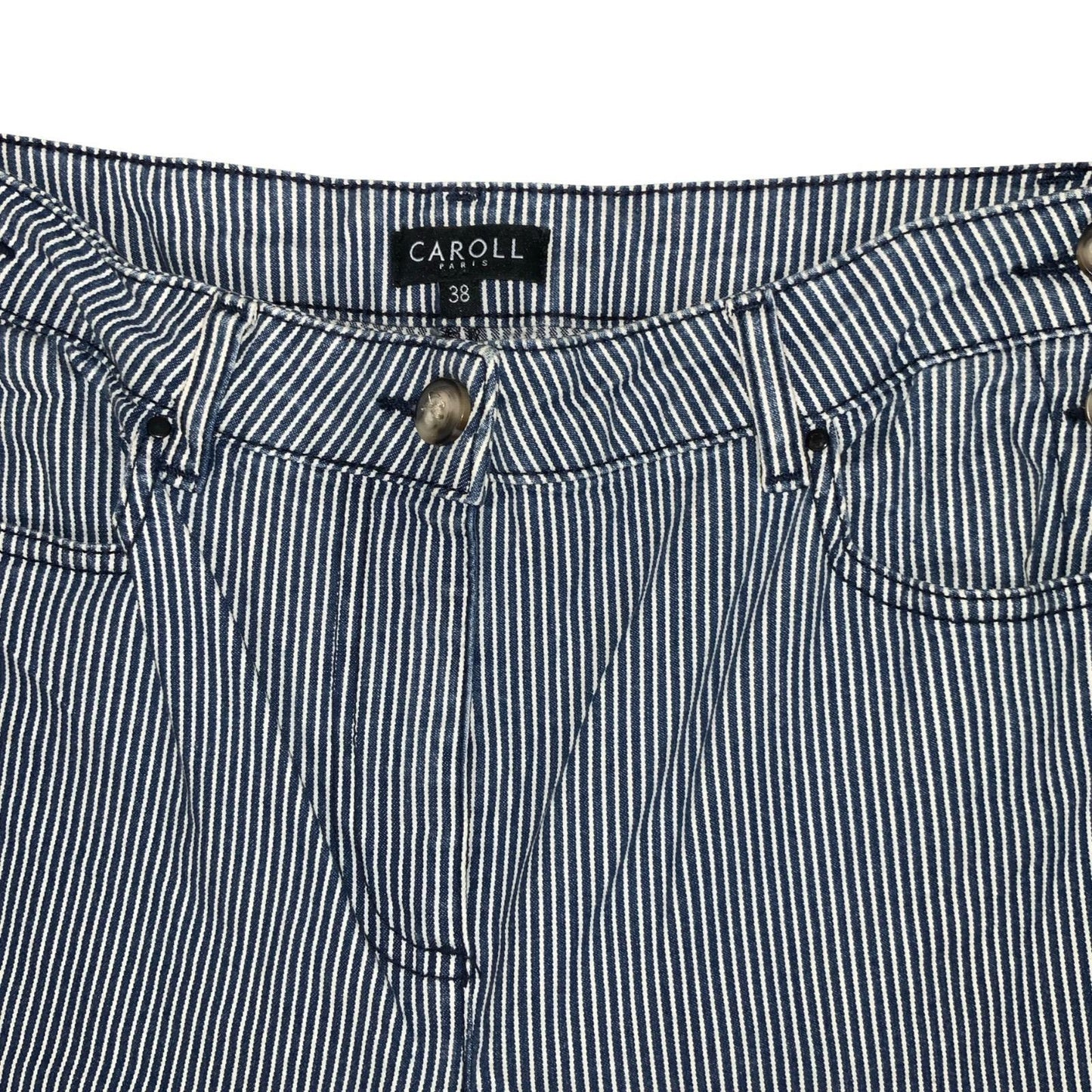 'CAROLL PARIS' STRIPED BLUE WHITE HIGH-WAIST WIDE-LEG DENIM JEANS M 12