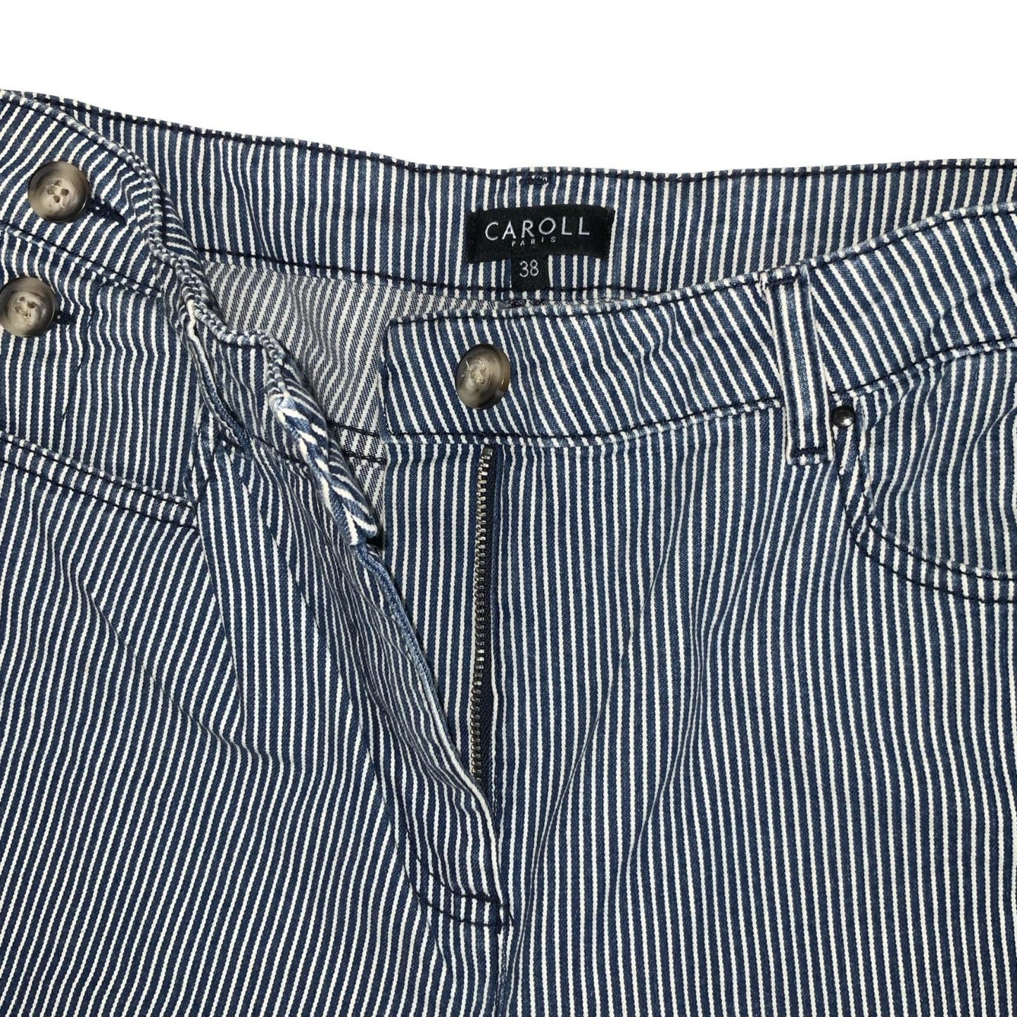 'CAROLL PARIS' STRIPED BLUE WHITE HIGH-WAIST WIDE-LEG DENIM JEANS M 12
