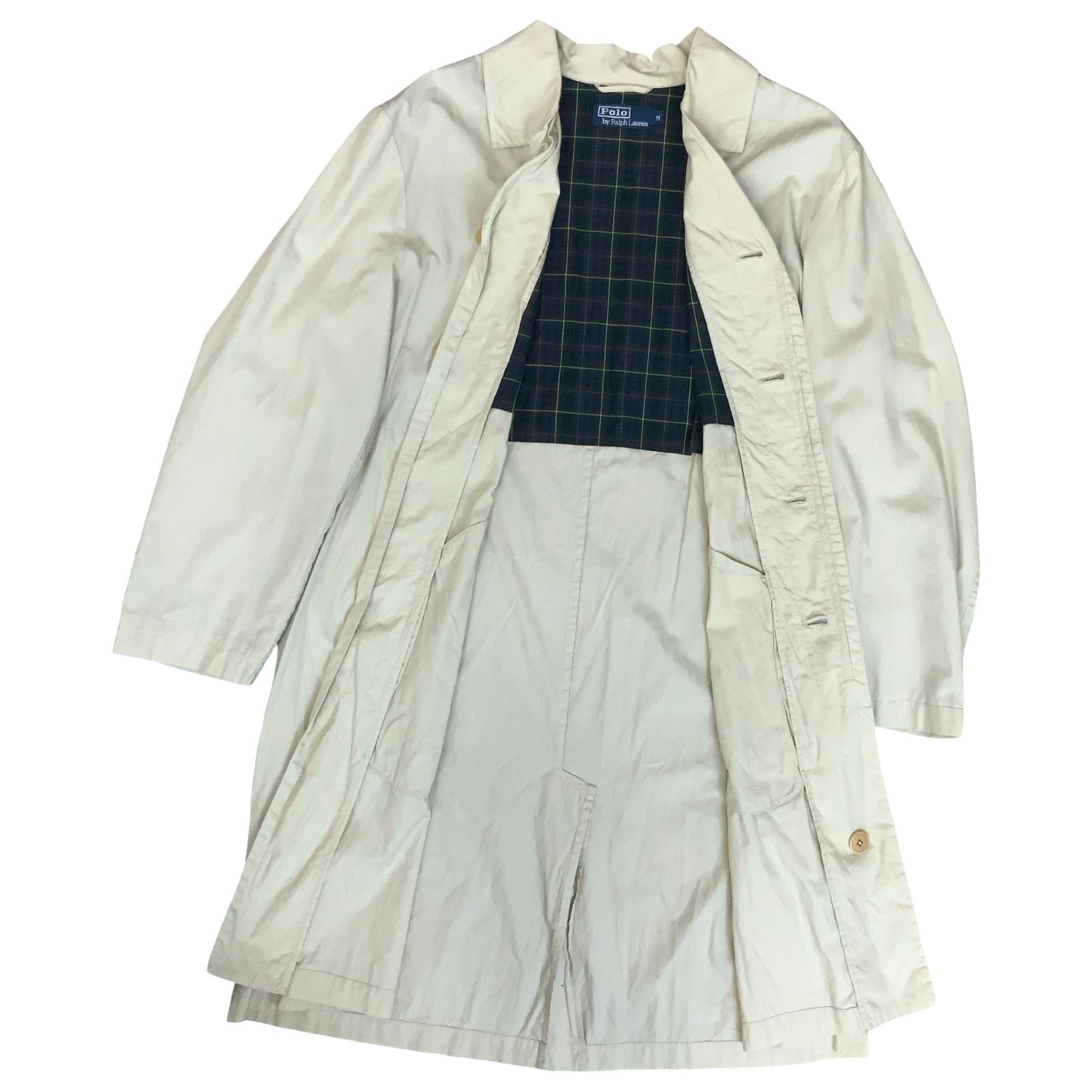 VTG 'POLO' BY 'RALPH LAUREN' OFF-WHITE OVERSIZED 1/2 LINED TRENCH COAT LARGE