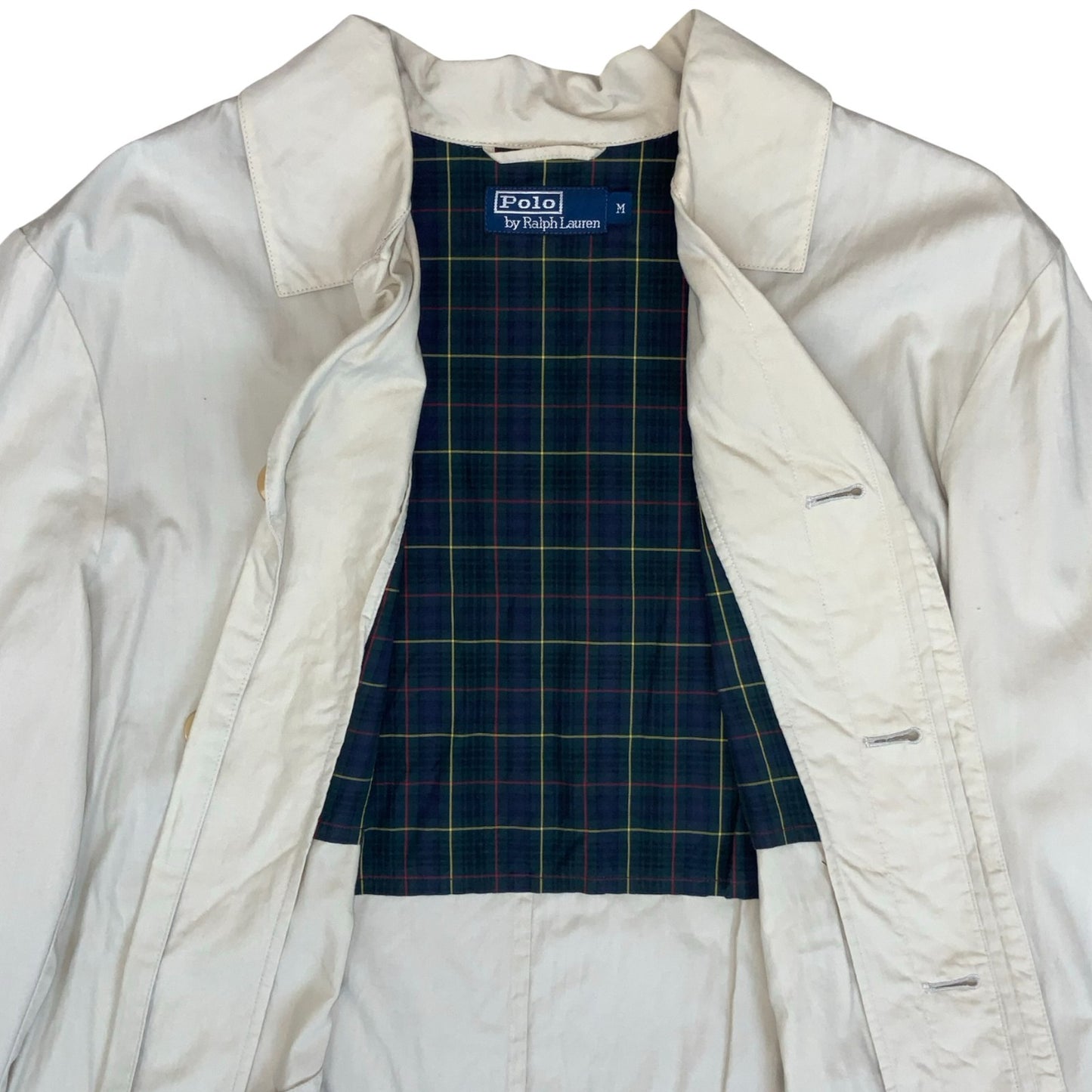 VTG 'POLO' BY 'RALPH LAUREN' OFF-WHITE OVERSIZED 1/2 LINED TRENCH COAT LARGE