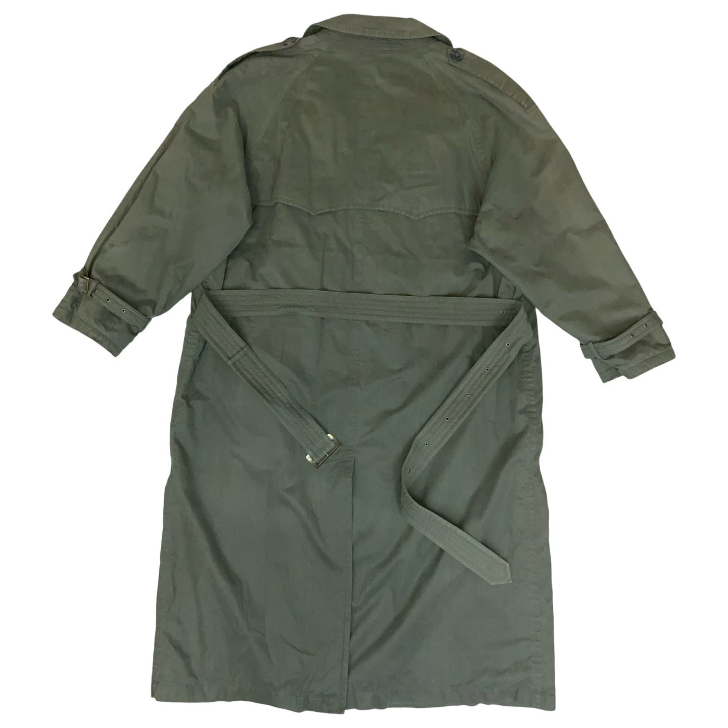 VTG 90s 'HUGO BOSS' ARMY GREEN DOUBLE-BREASTED BELTED MILITARY TRENCH COAT L/XL