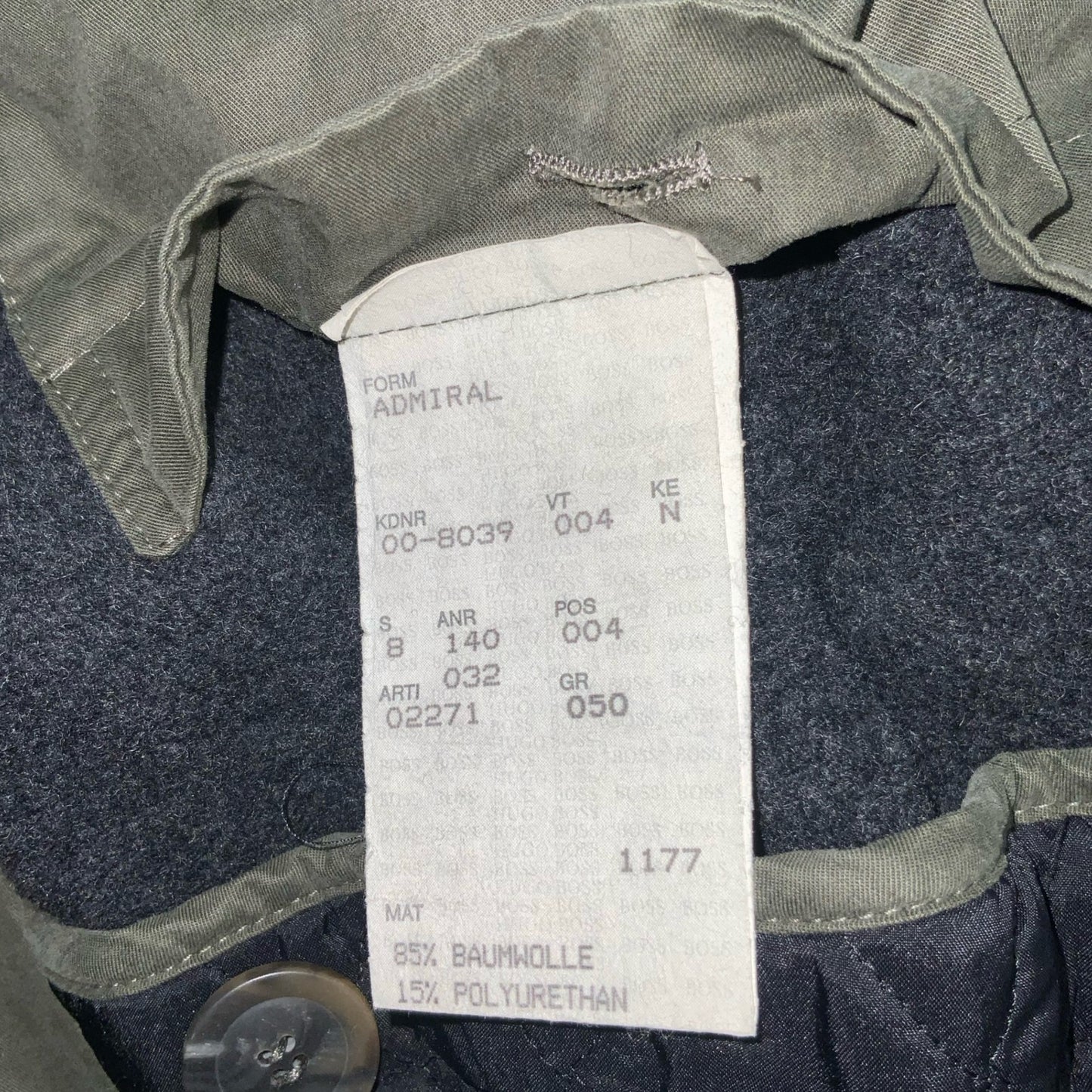 VTG 90s 'HUGO BOSS' ARMY GREEN DOUBLE-BREASTED BELTED MILITARY TRENCH COAT L/XL