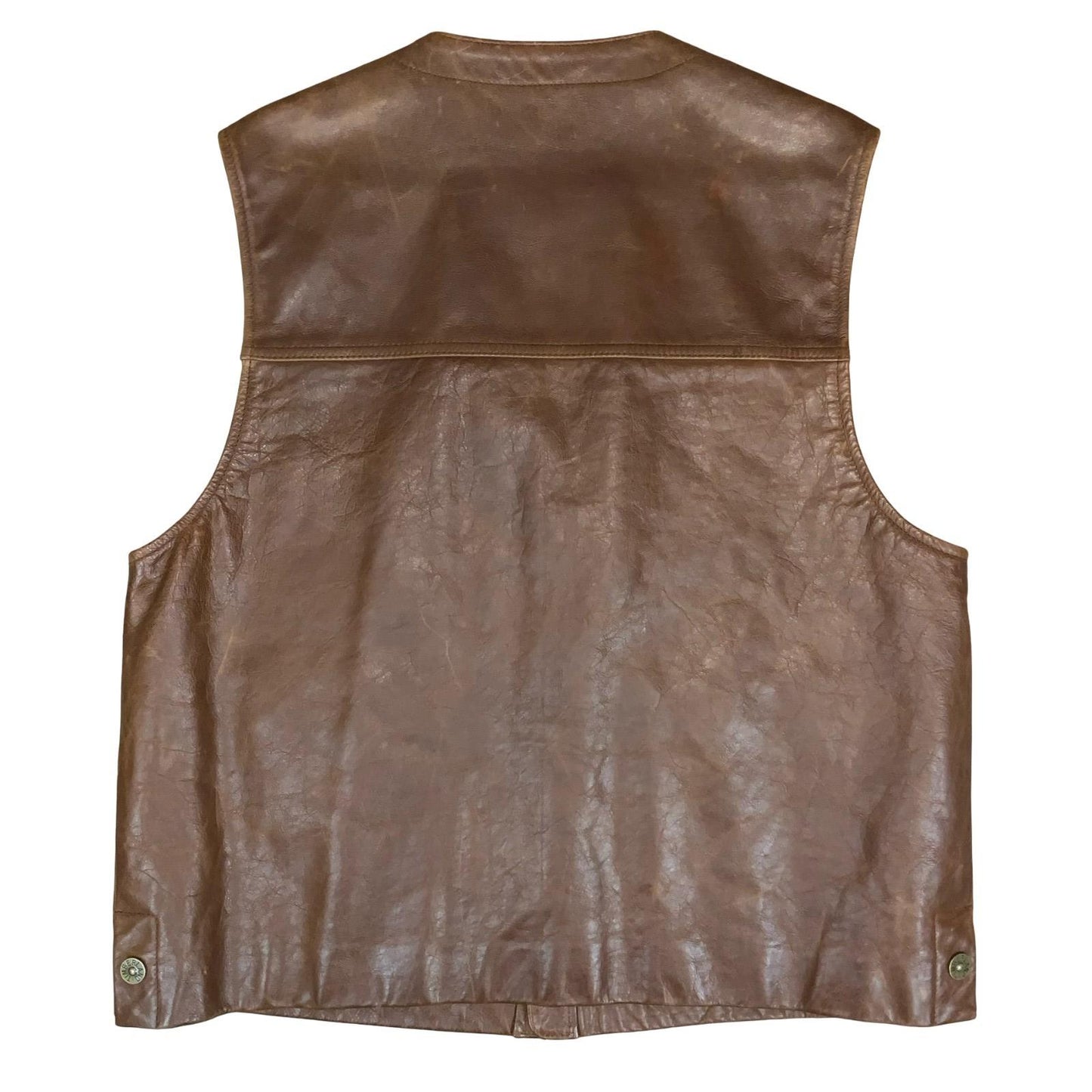 VTG 'TIMBERLAND' WEATHER GEAR BROWN COWHIDE UTILITY WATERPROOF LEATHER VEST M/L