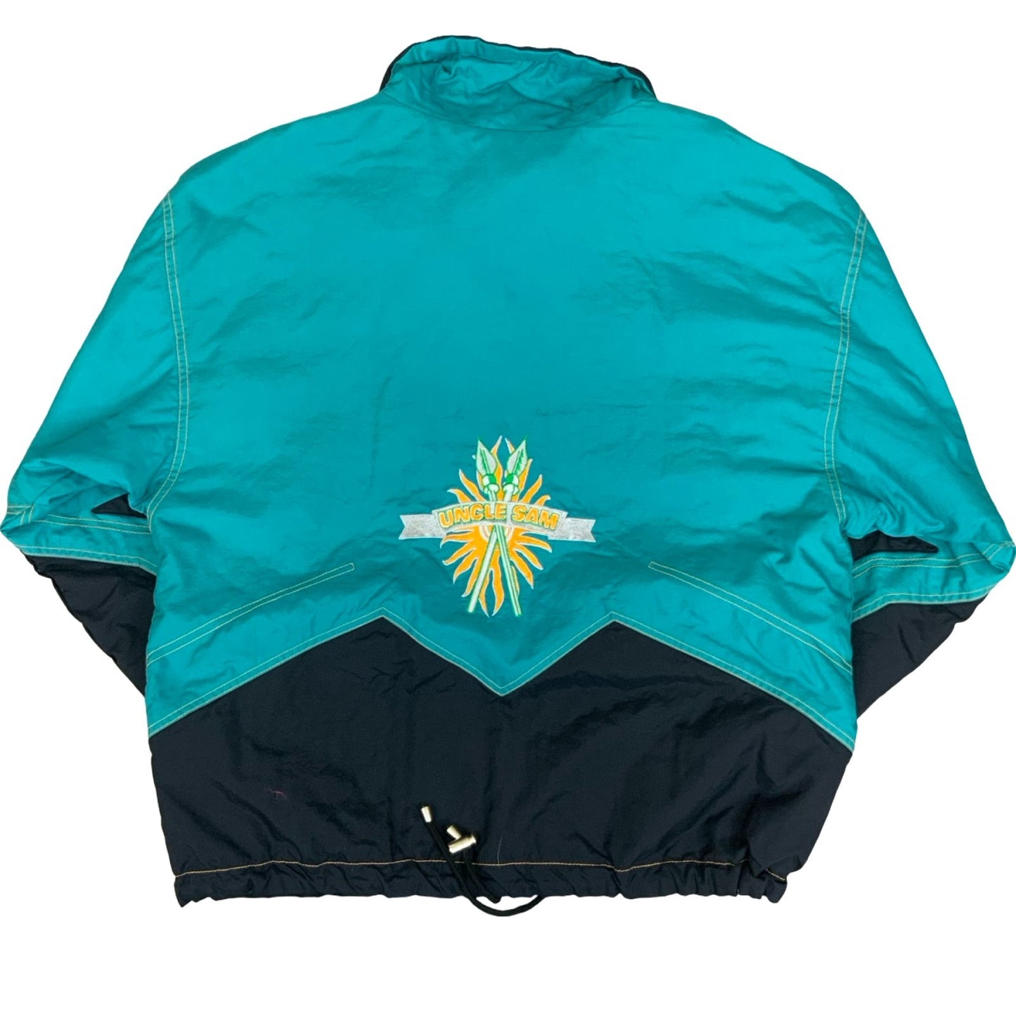 VTG 80s 90s 'UNCLE SAM' SNOWDRAGON TEAL GREEN BLACK COLOUR-BLOCK WINDBREAKER 2XL