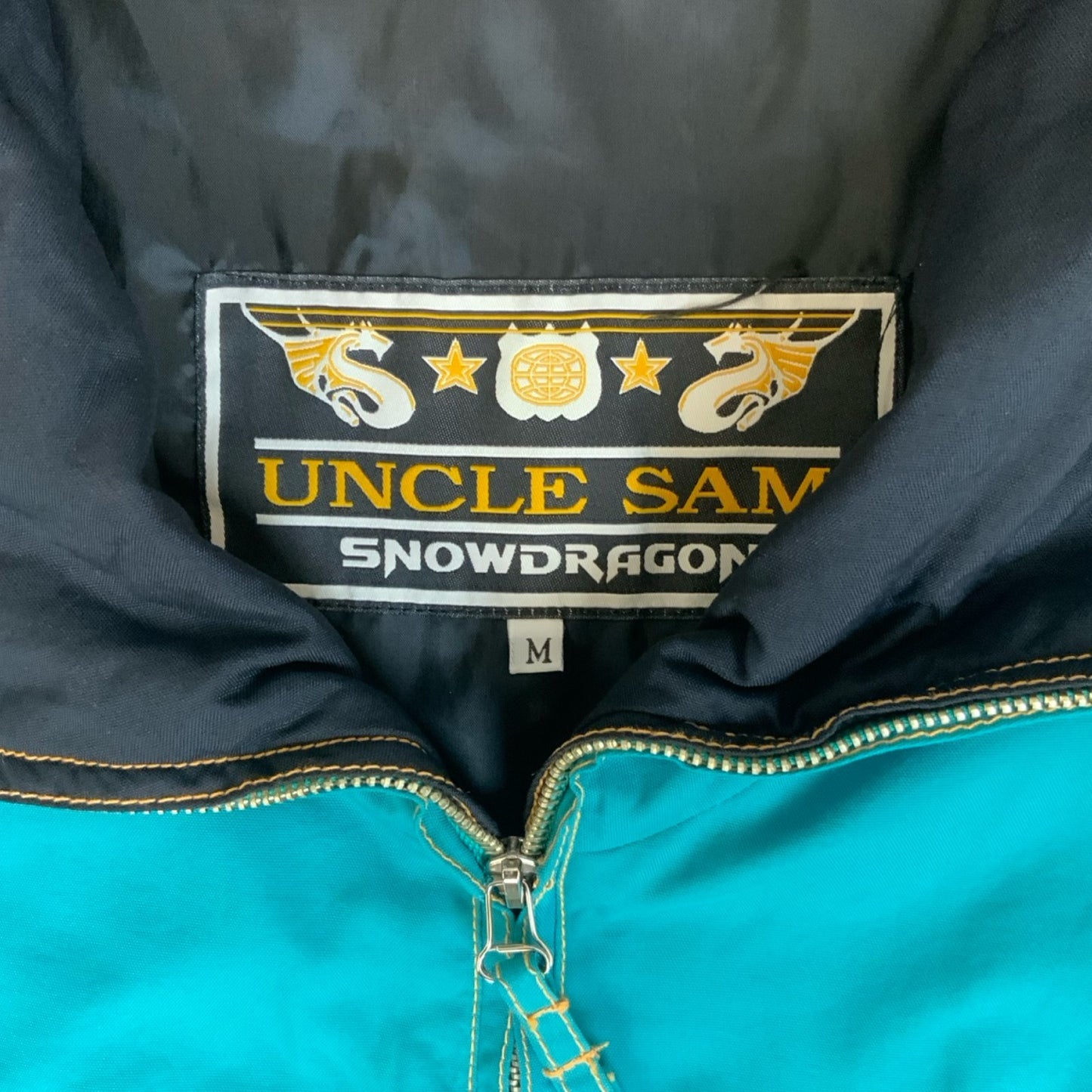 VTG 80s 90s 'UNCLE SAM' SNOWDRAGON TEAL GREEN BLACK COLOUR-BLOCK WINDBREAKER 2XL