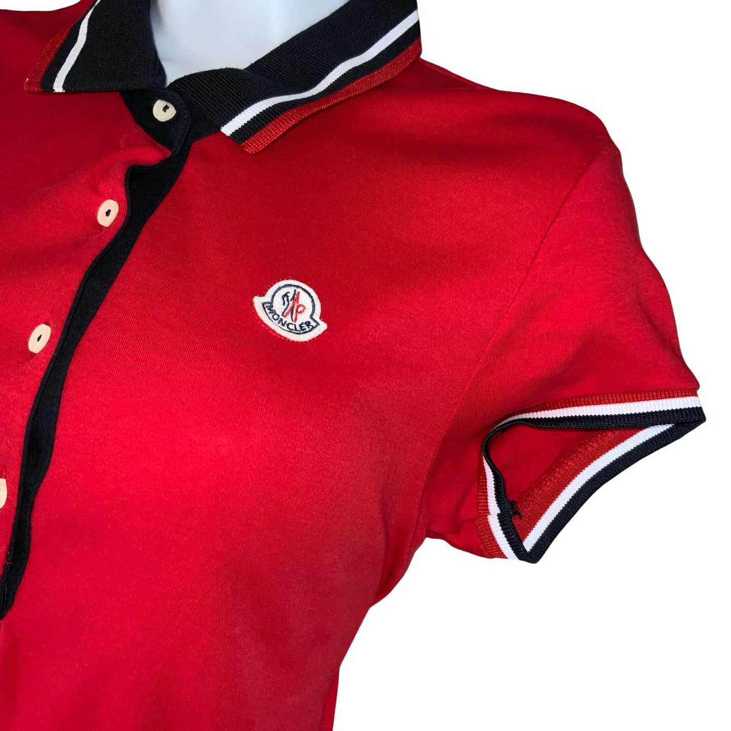 VTG 90s 'MONCLER' RED NAVY BLUE POLO COLLAR DESIGNER TENNIS SHIRT DRESS UK10