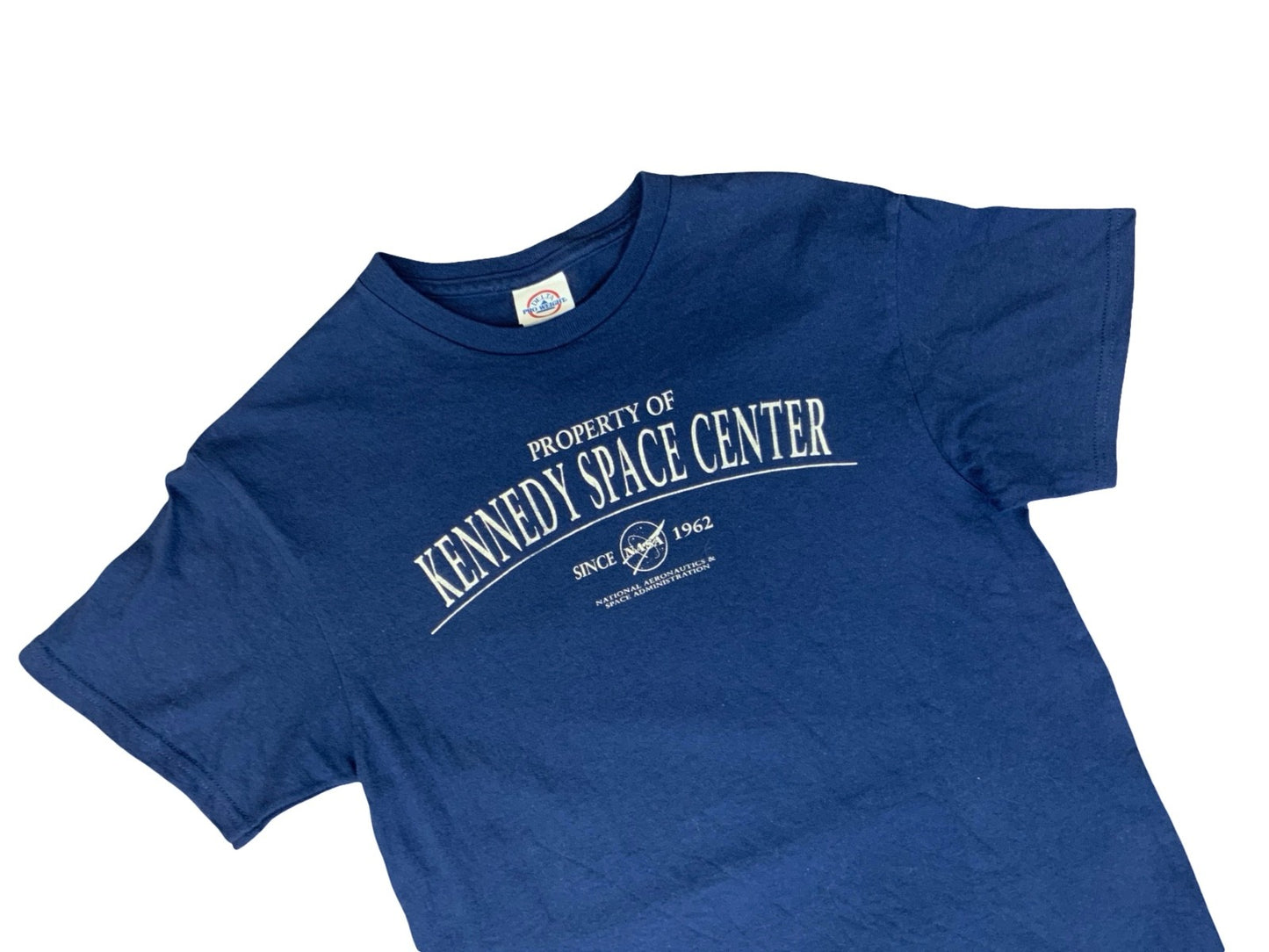 VTG 90s KENNEDY SPACE CENTRE NAVY BLUE DELTA PRO WEIGHT T SHIRT XS