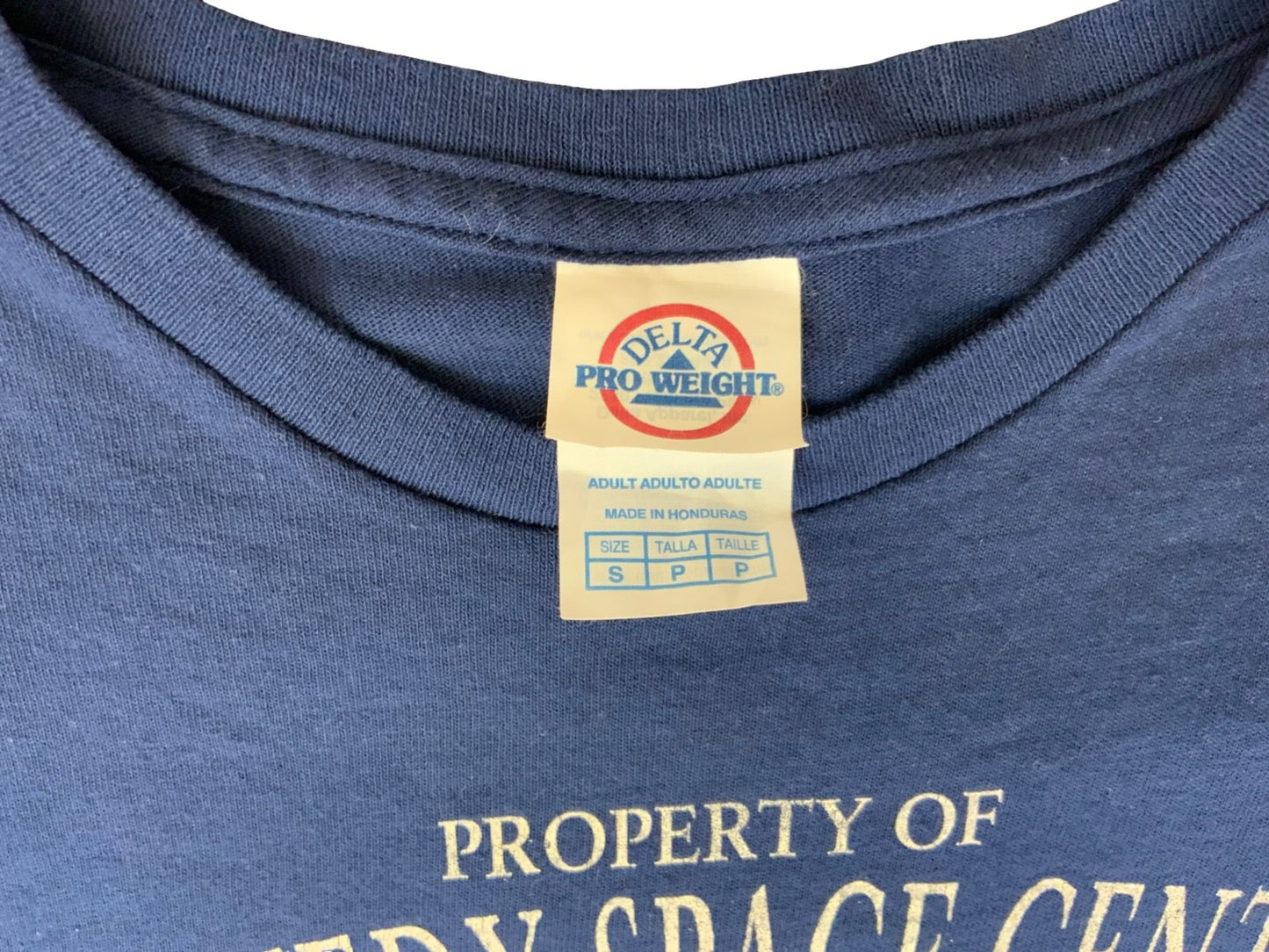 VTG 90s KENNEDY SPACE CENTRE NAVY BLUE DELTA PRO WEIGHT T SHIRT XS