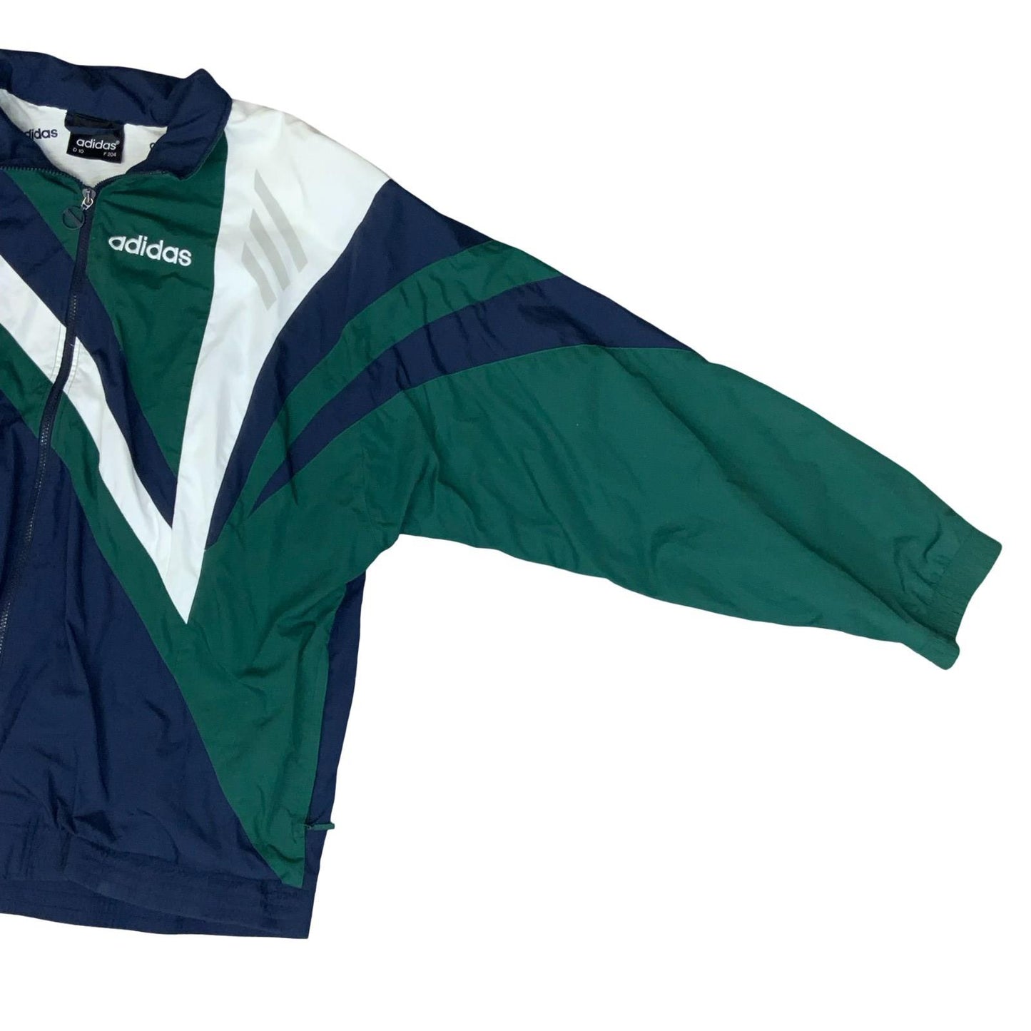 VTG 90s 'ADIDAS' BLUE GREEN WHITE V-DESIGN 3 STRIPE WARM-UP WINDBREAKER 3XL