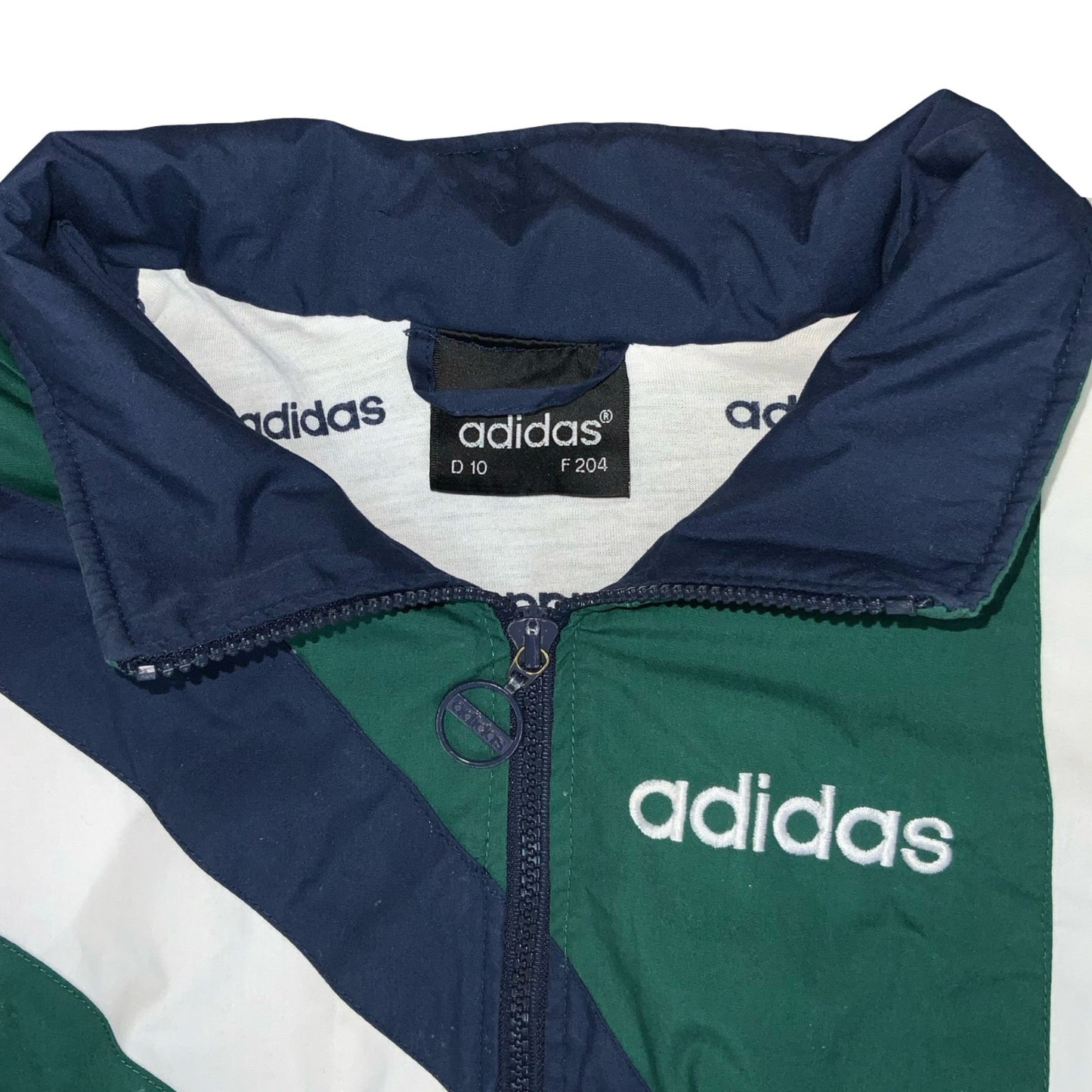 VTG 90s 'ADIDAS' BLUE GREEN WHITE V-DESIGN 3 STRIPE WARM-UP WINDBREAKER 3XL