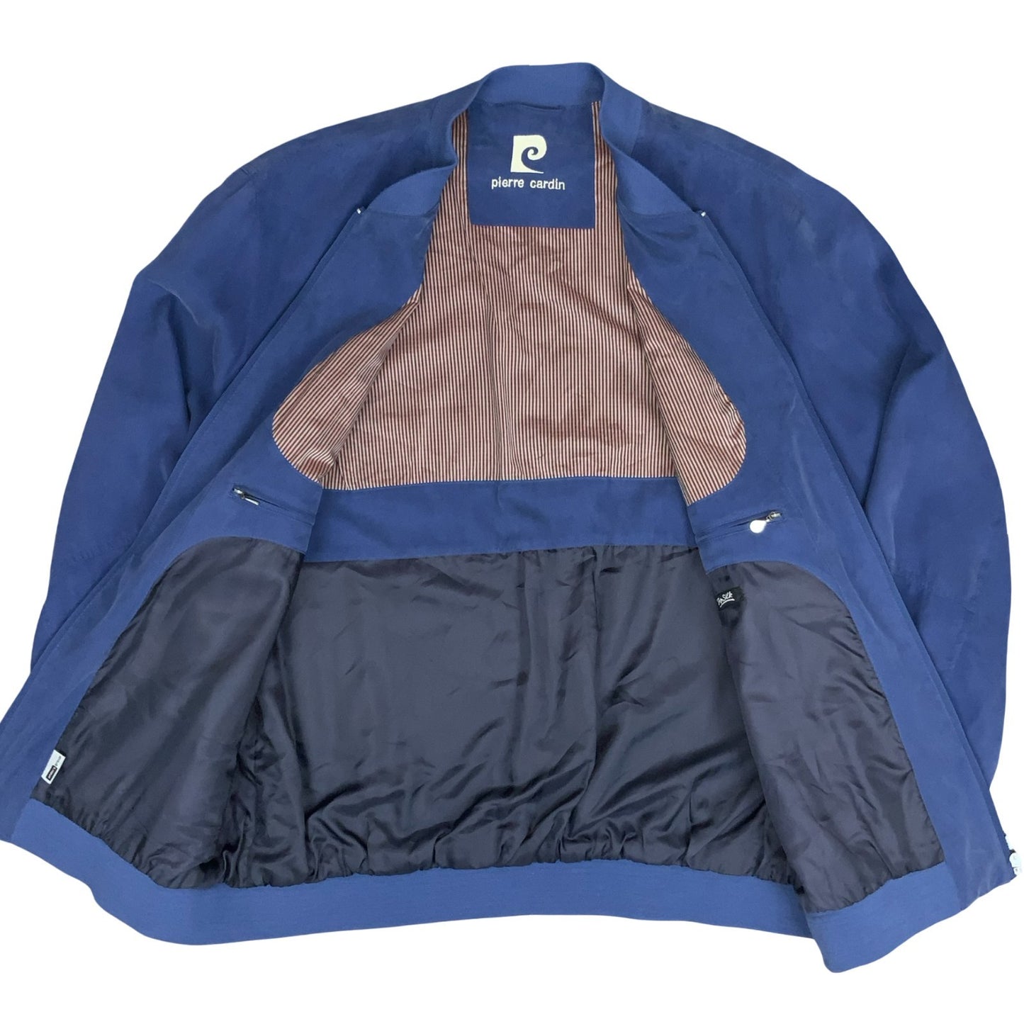 VTG 'PIERRE CARDIN' BLUE SILK ZIP-UP LINED SOFT CASUAL DESIGN BOMBER JACKET 2XL