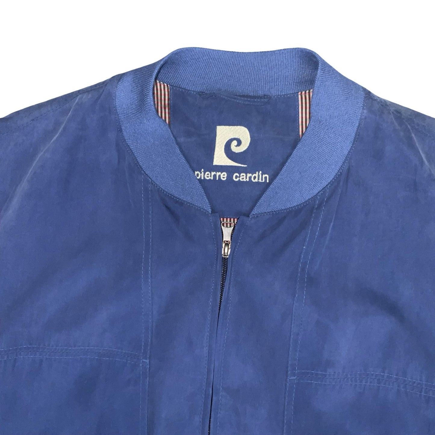 VTG 'PIERRE CARDIN' BLUE SILK ZIP-UP LINED SOFT CASUAL DESIGN BOMBER JACKET 2XL
