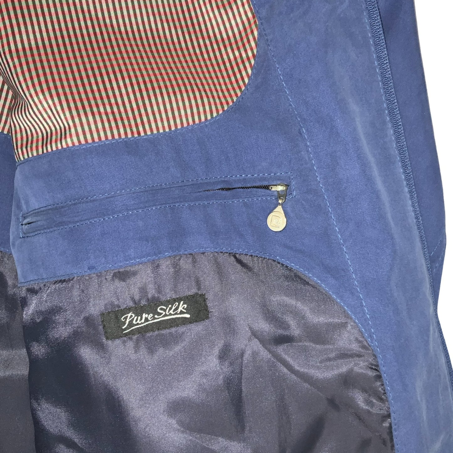 VTG 'PIERRE CARDIN' BLUE SILK ZIP-UP LINED SOFT CASUAL DESIGN BOMBER JACKET 2XL