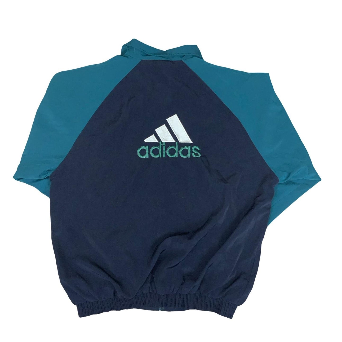 VTG 90s 'ADIDAS' GREEN BLUE WHITE ZIP-UP 3 STRIPE LOGO WARM-UP TRACK JACKET L/XL