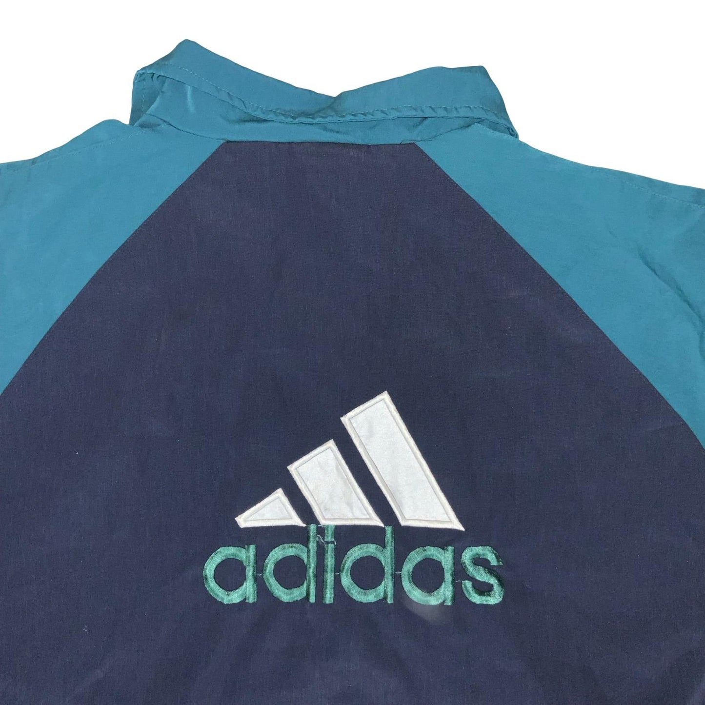 VTG 90s 'ADIDAS' GREEN BLUE WHITE ZIP-UP 3 STRIPE LOGO WARM-UP TRACK JACKET L/XL