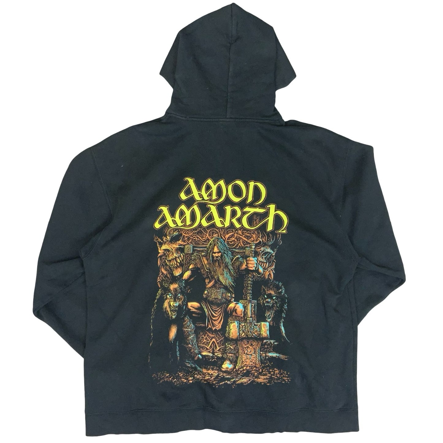 VTG RARE 'FRUIT OF THE LOOM' BLACK GRAPHIC AMON AMARTH METAL BAND ZIP HOODIE 2XL
