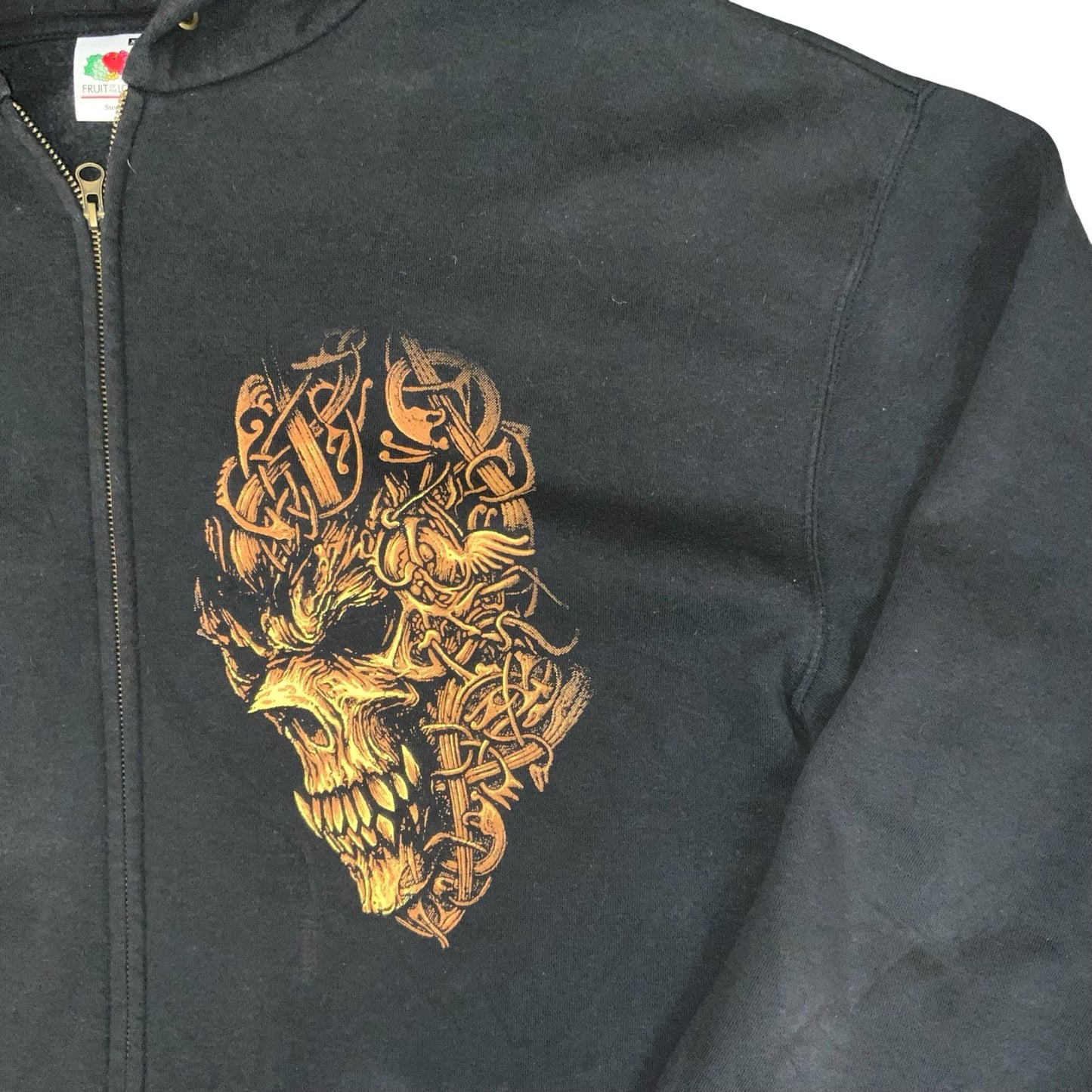 VTG RARE 'FRUIT OF THE LOOM' BLACK GRAPHIC AMON AMARTH METAL BAND ZIP HOODIE 2XL