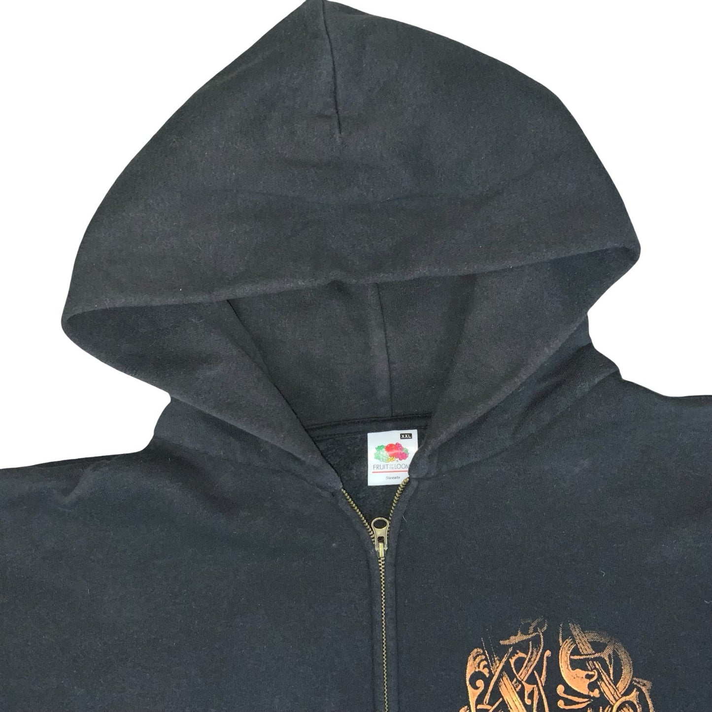 VTG RARE 'FRUIT OF THE LOOM' BLACK GRAPHIC AMON AMARTH METAL BAND ZIP HOODIE 2XL