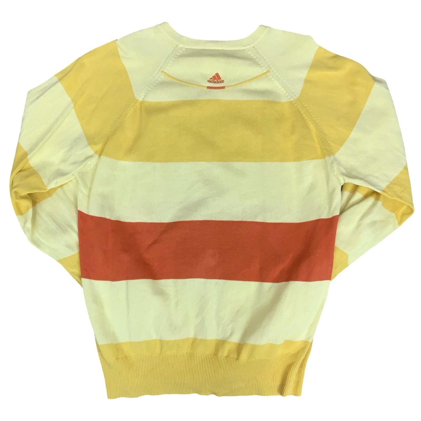 VTG 90s 'ADIDAS' YELLOW ORANGE STRIPE PULLOVER CASUAL COTTON KNIT JUMPER L