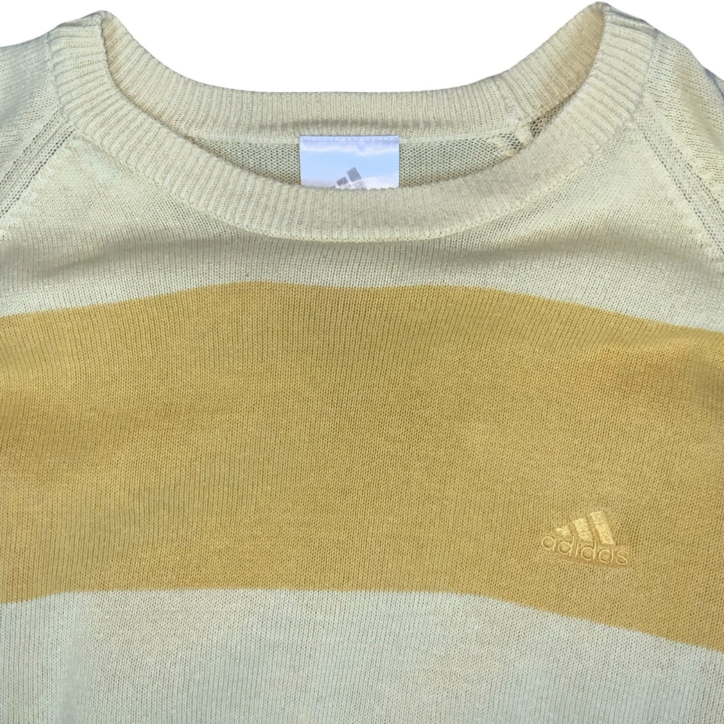 VTG 90s 'ADIDAS' YELLOW ORANGE STRIPE PULLOVER CASUAL COTTON KNIT JUMPER L
