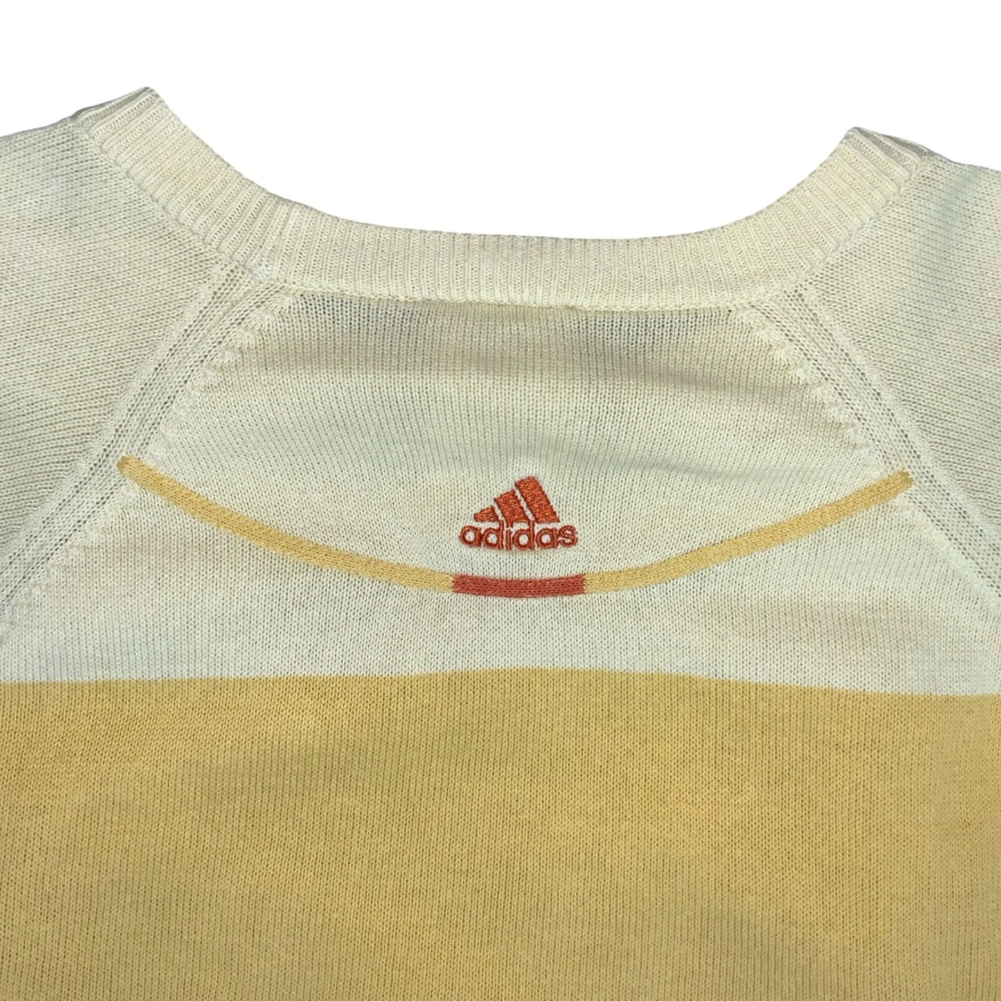 VTG 90s 'ADIDAS' YELLOW ORANGE STRIPE PULLOVER CASUAL COTTON KNIT JUMPER L