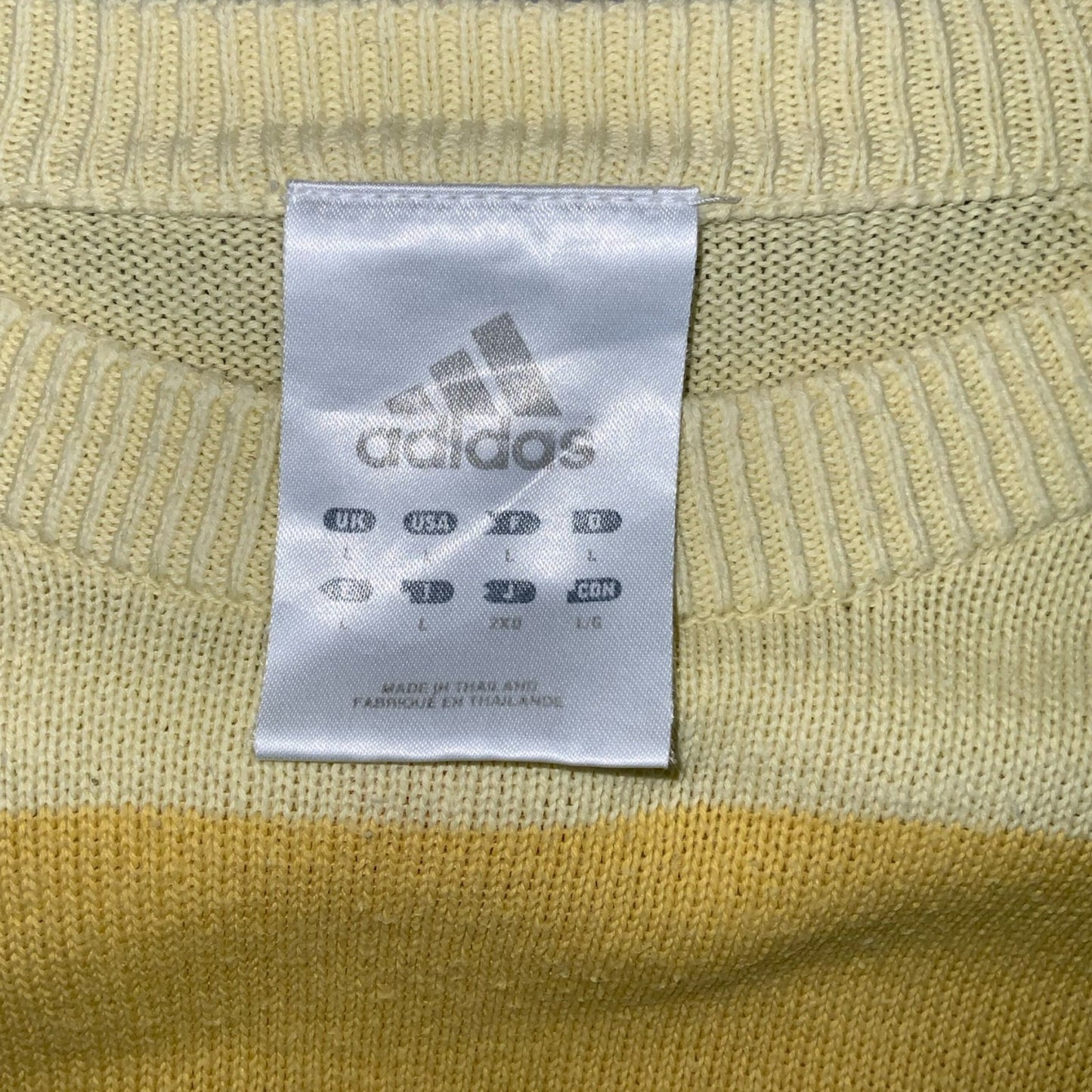 VTG 90s 'ADIDAS' YELLOW ORANGE STRIPE PULLOVER CASUAL COTTON KNIT JUMPER L