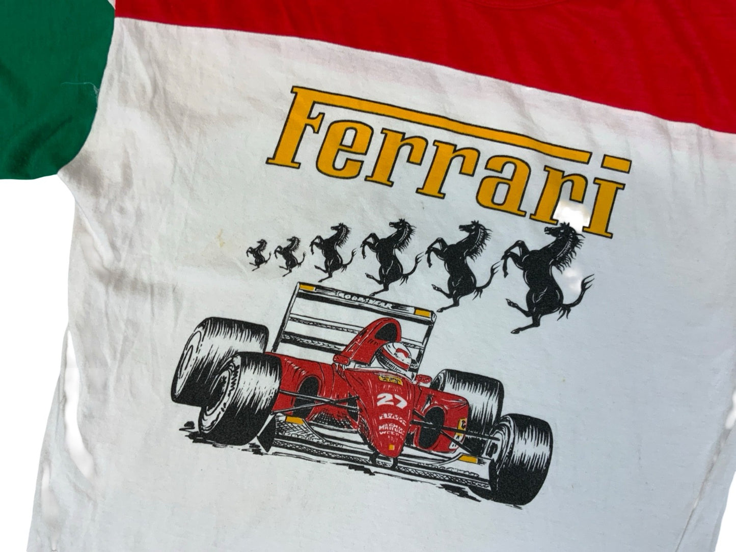VTG 80s 90s ITALIAN FERRARI F1 T SHIRT FORMULA 1 RACING CAR ITALY FLAG S/M
