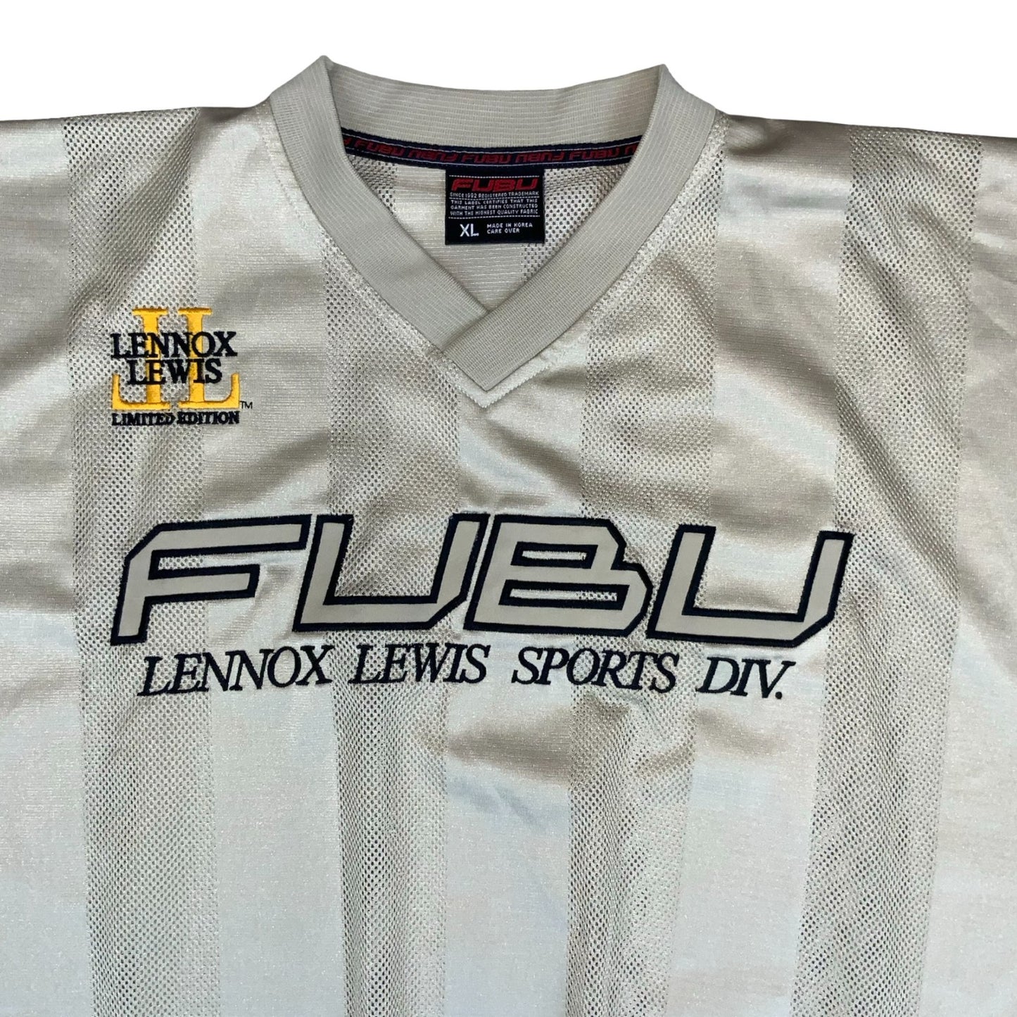 VTG 90s y2k 'FUBU' LENNOX LEWIS SPORTS DIVISION BEIGE SLEEVELESS JERSEY XL/2XL