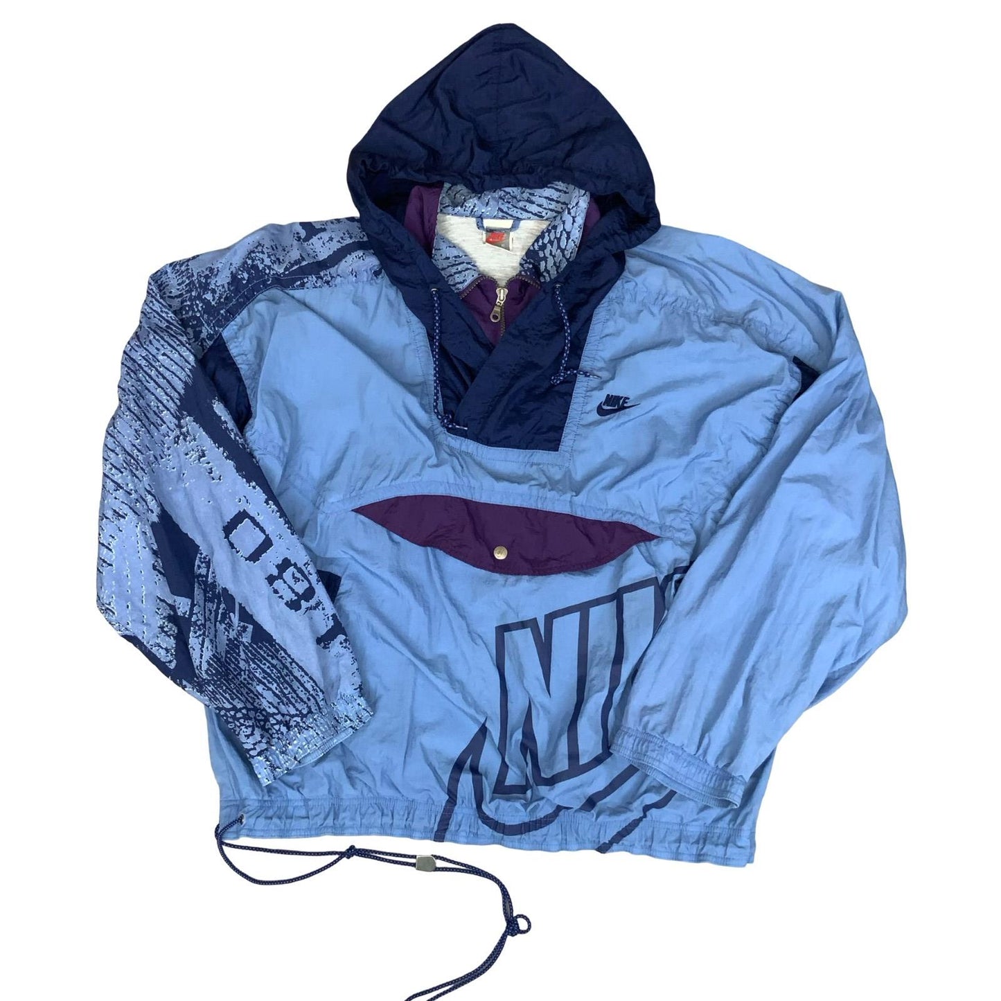 VTG 80s 'NIKE' BLUE PURPLE 1/4 ZIP PULLOVER HOODED TRACK JACKET WINDBREAKER 2XL