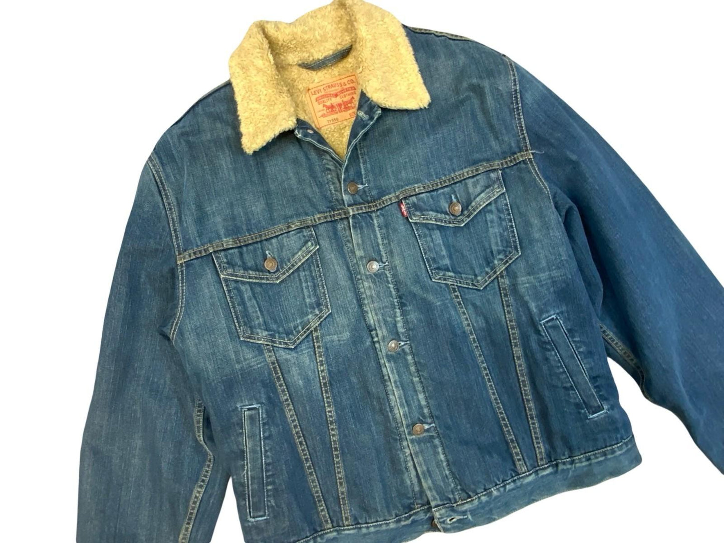 VTG LEVIS 71550 SHERPA LINED TYPE 3 TRUCKER DENIM JACKET DARK BLUE LARGE