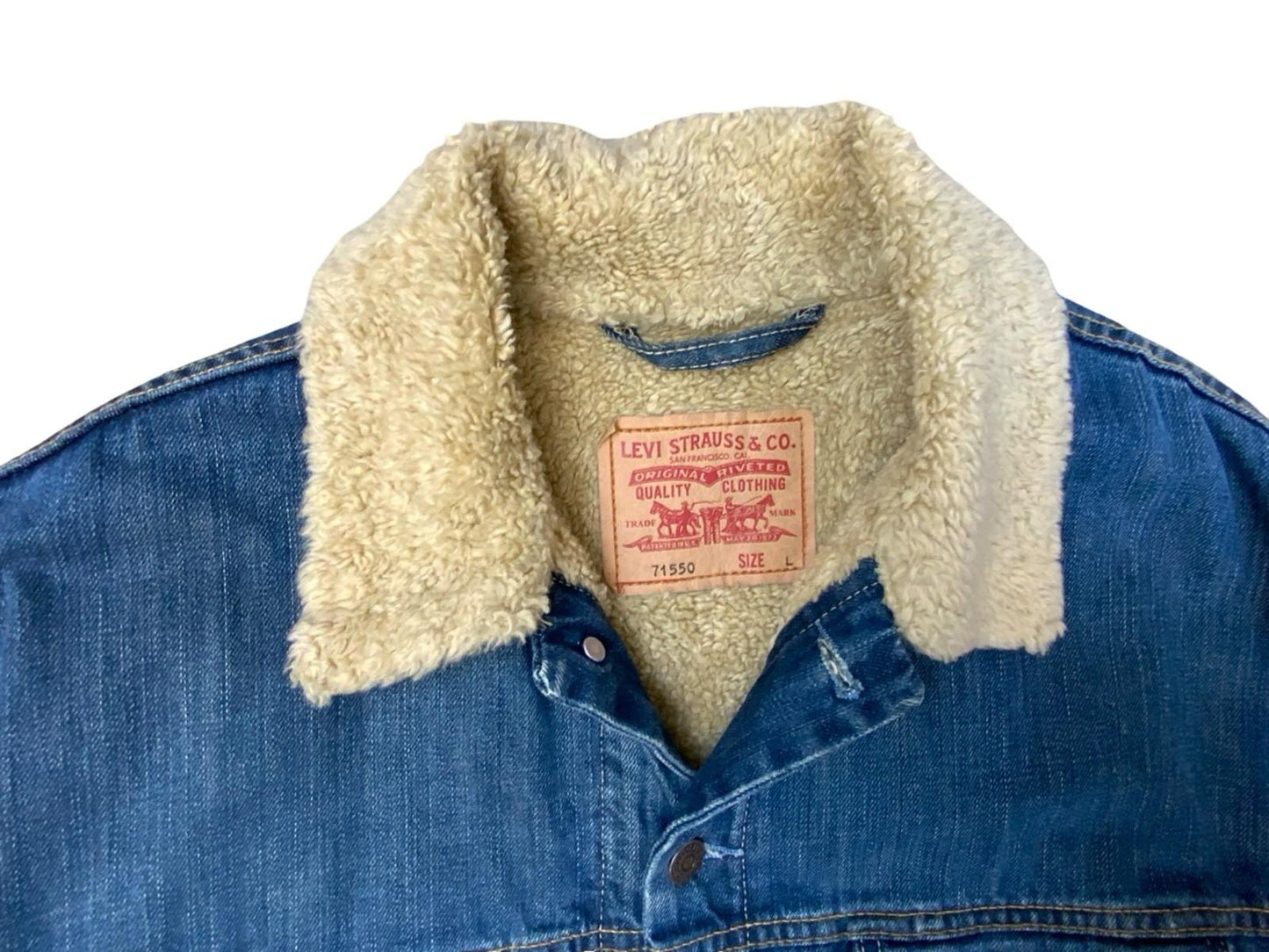 VTG LEVIS 71550 SHERPA LINED TYPE 3 TRUCKER DENIM JACKET DARK BLUE LARGE