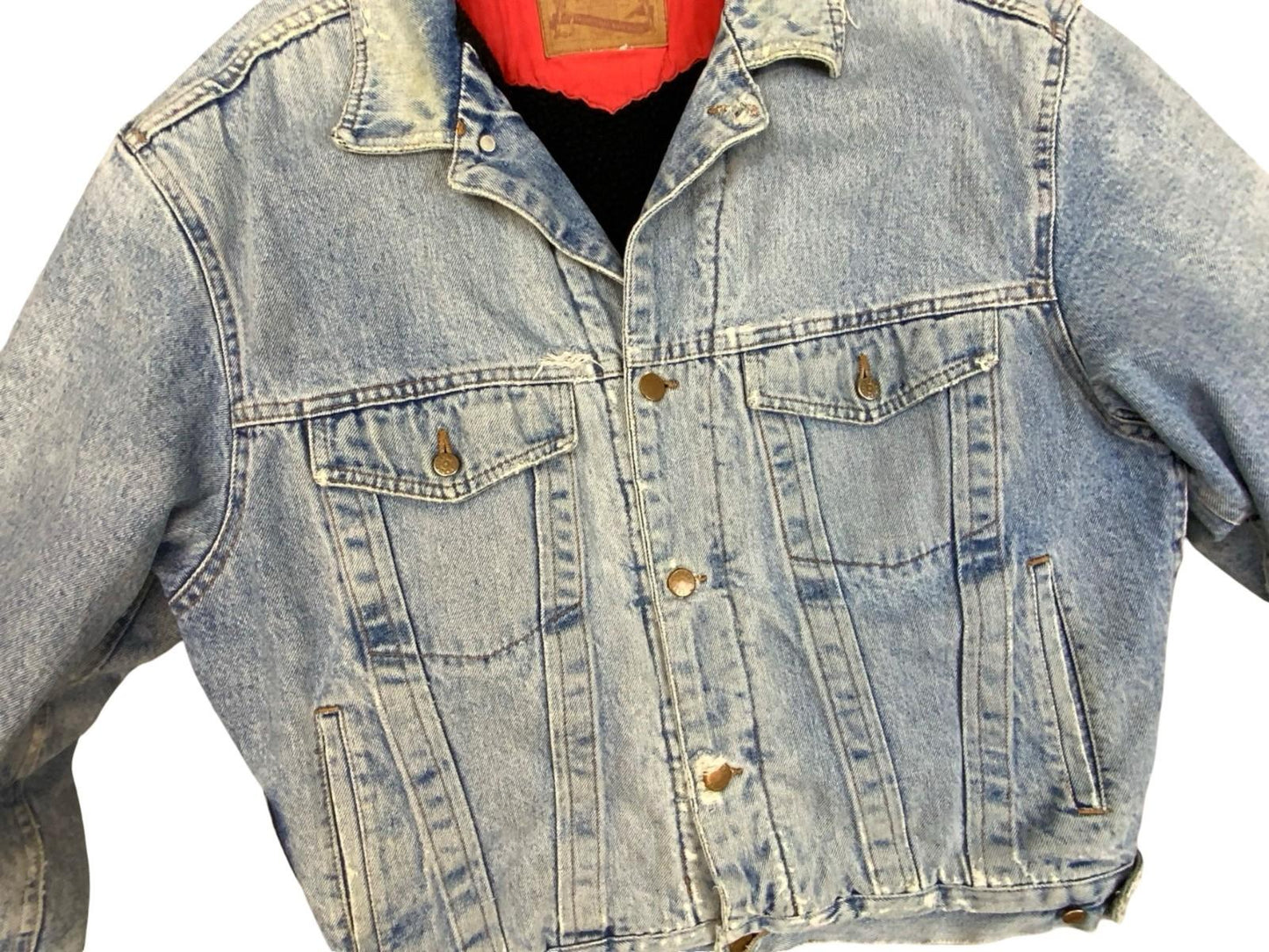VTG 90s DISTRESSED DIESEL SHERPA LINED TYPE 3 TRUCKER DENIM JACKET DARK BLUE L