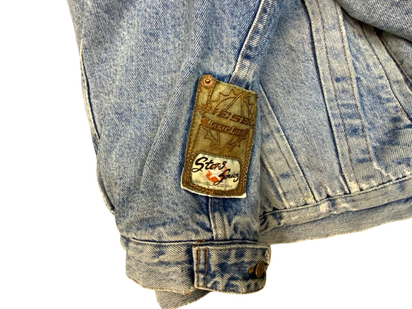 VTG 90s DISTRESSED DIESEL SHERPA LINED TYPE 3 TRUCKER DENIM JACKET DARK BLUE L