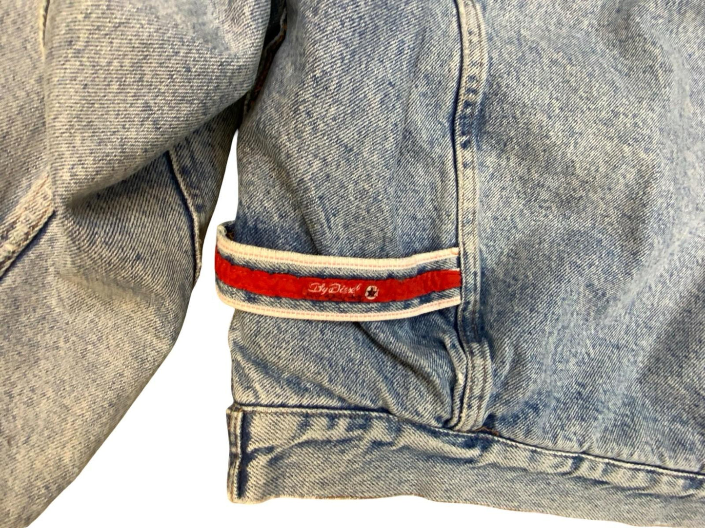 VTG 90s DISTRESSED DIESEL SHERPA LINED TYPE 3 TRUCKER DENIM JACKET DARK BLUE L