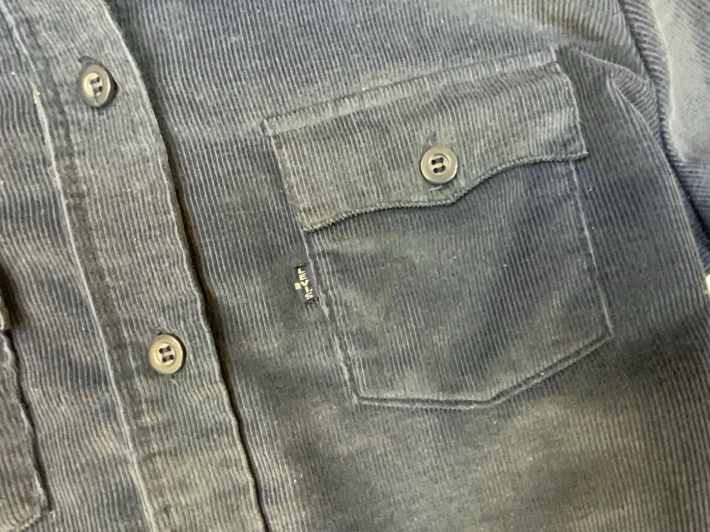 RARE VTG 1970s BIG E LEVIS CORDUROY SHIRT BIG DAGGER COLLAR NAVY BLUE M