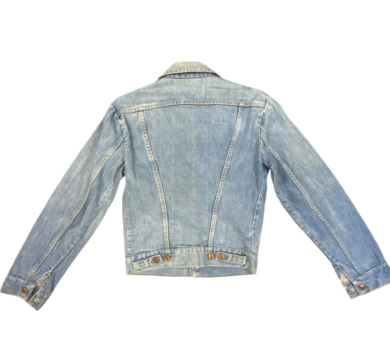 VTG 1970s WRANGLER BROKEN TWILL DENIM JACKET NICE LIGHT BLUE FADES XS