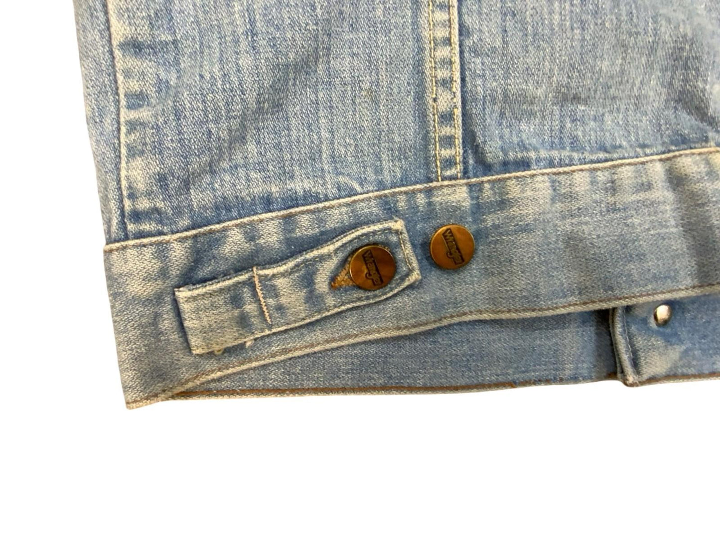 VTG 1970s WRANGLER BROKEN TWILL DENIM JACKET NICE LIGHT BLUE FADES XS
