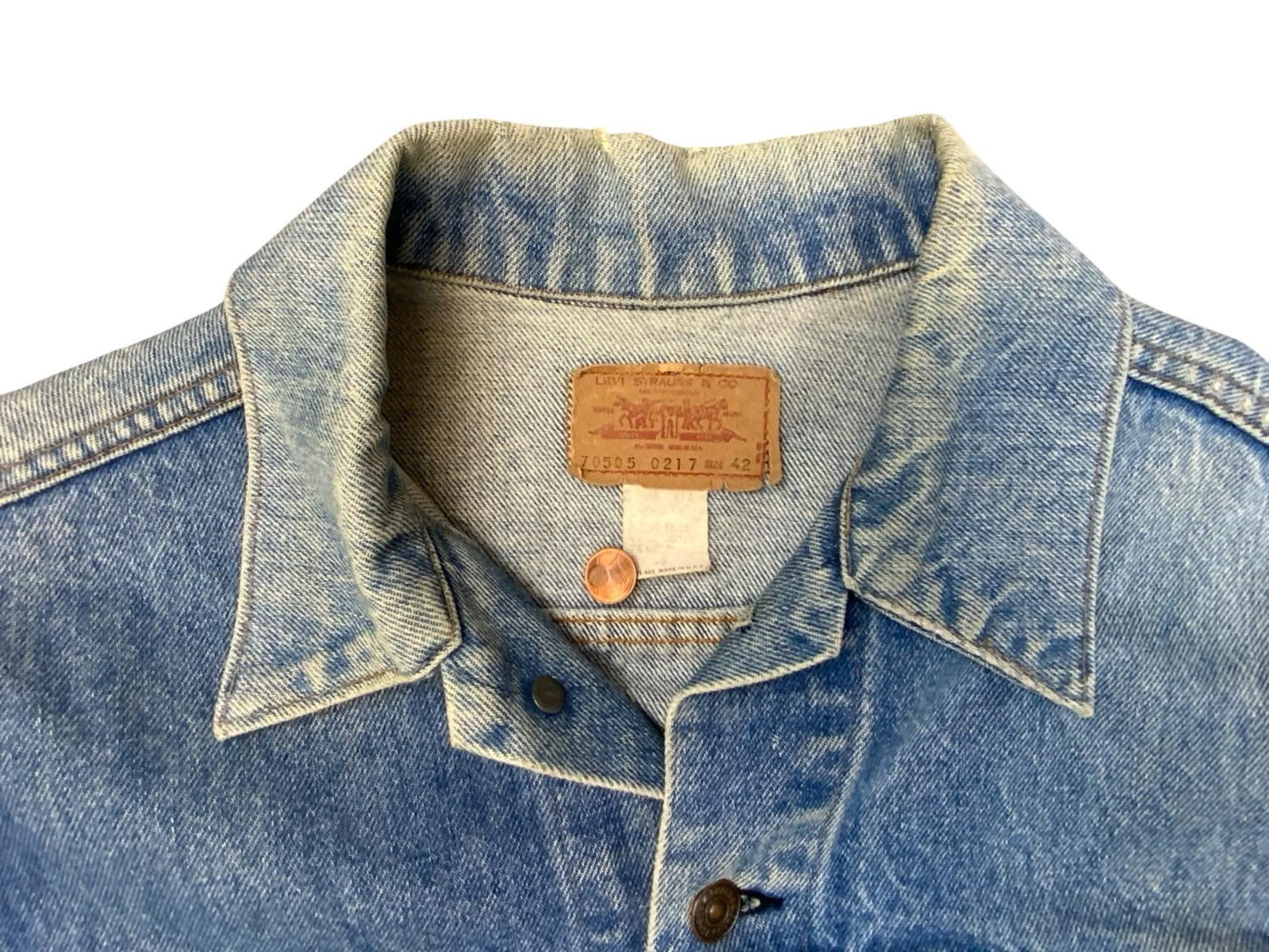 VTG 1980s USA MADE LEVIS TYPE 3 70505 TRUCKER DENIM JACKET LOVELY FADES LARGE