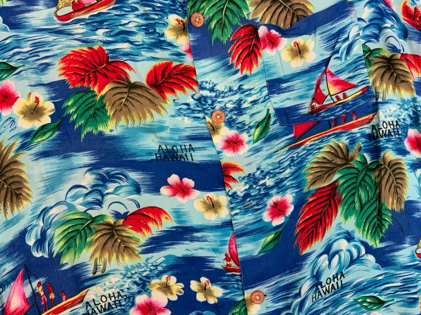VTG 1960s GENUINE HAWAIIAN RAYON ALOHA SHIRT MADE IN HAWAII TIKI ROCKABILLY M