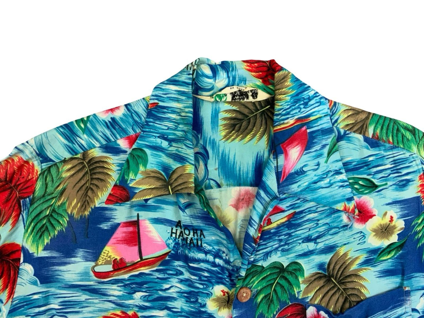 VTG 1960s GENUINE HAWAIIAN RAYON ALOHA SHIRT MADE IN HAWAII TIKI ROCKABILLY M