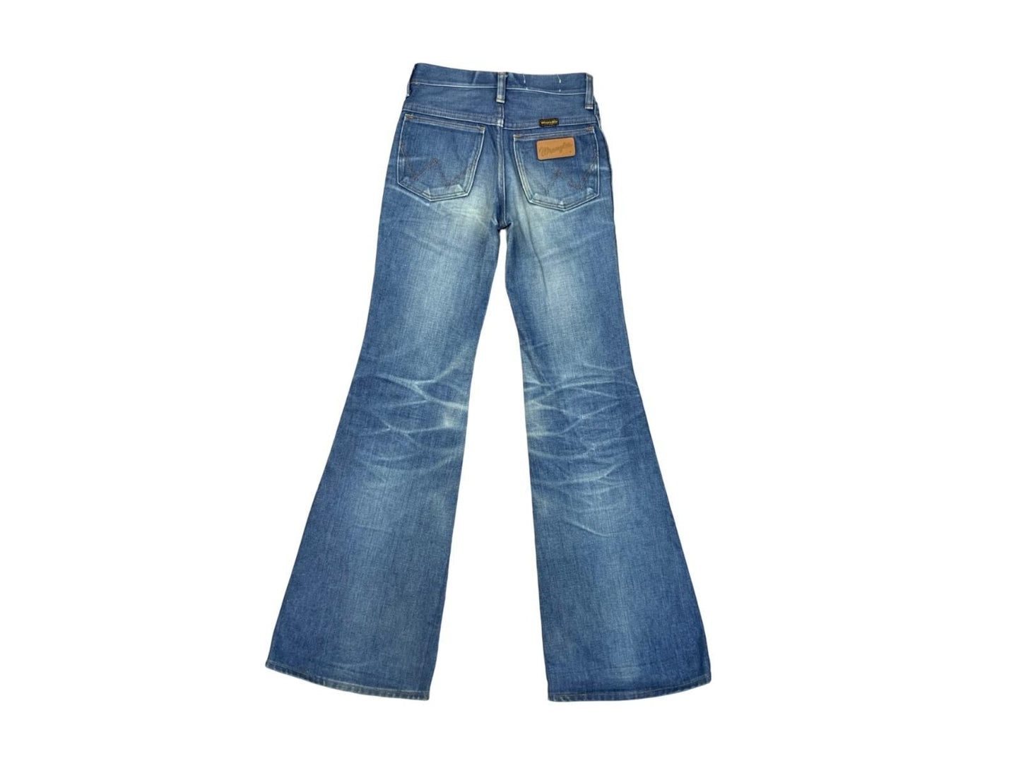 VTG 70s WRANGLER BLUEBELL FLARED JEANS FLARES FADES & WHISKERING 24”W 32”L